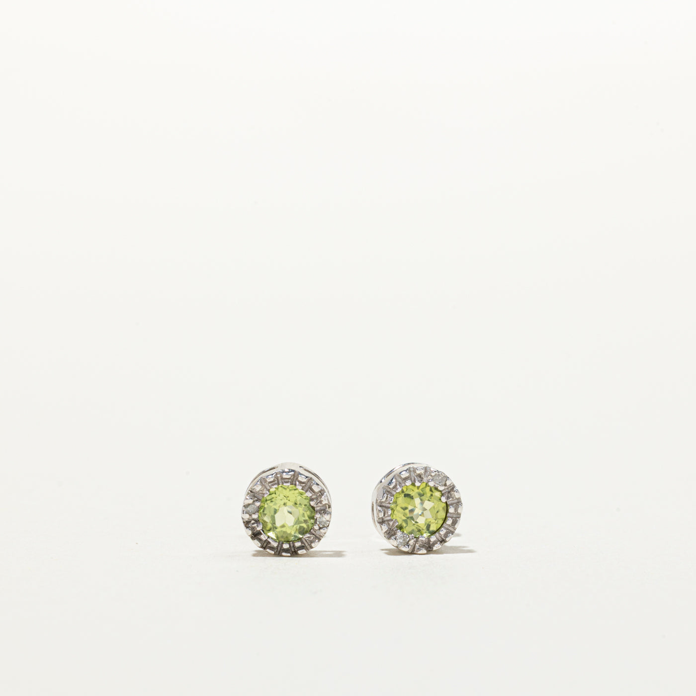 Peridot & Diamond Halo Stud Earrings | 0.40ctw, 0.02ctw
