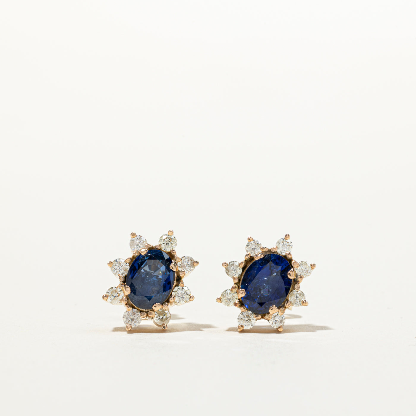 Sapphire & Diamond Petal Halo Studs Earrings | 2.00ctw, 0.70ctw