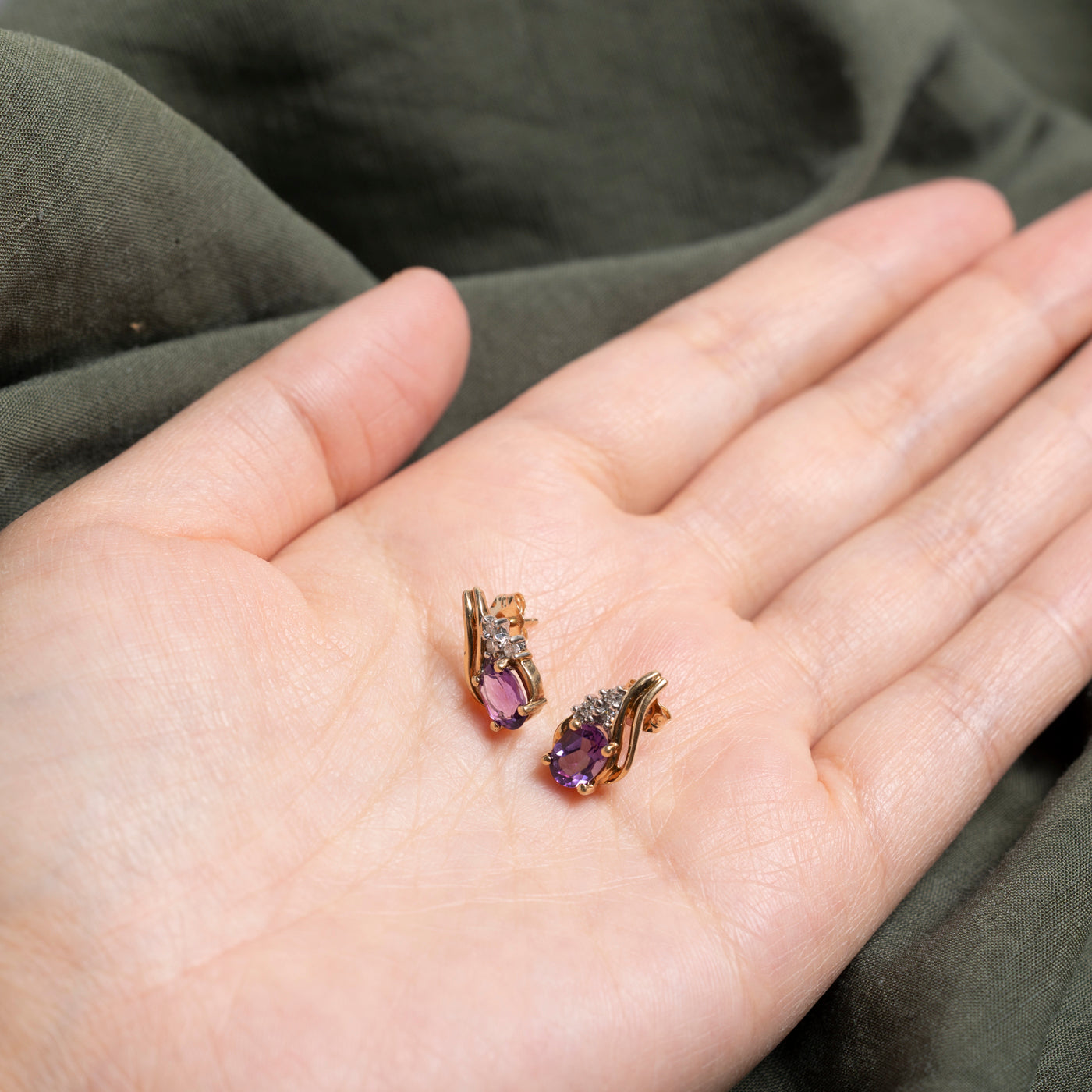 Amethyst & Diamond Cluster Stud Earrings | 1.40ctw, 0.06ctw