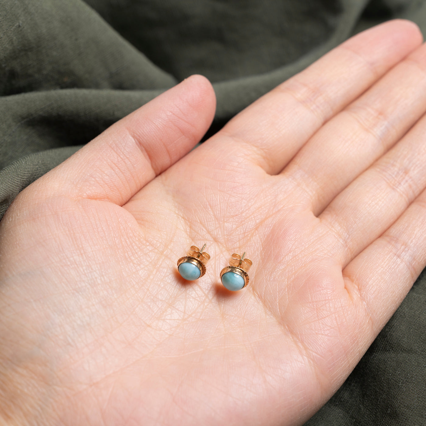 Cabochon Larimar Textured Stud Earrings | 2.00ctw
