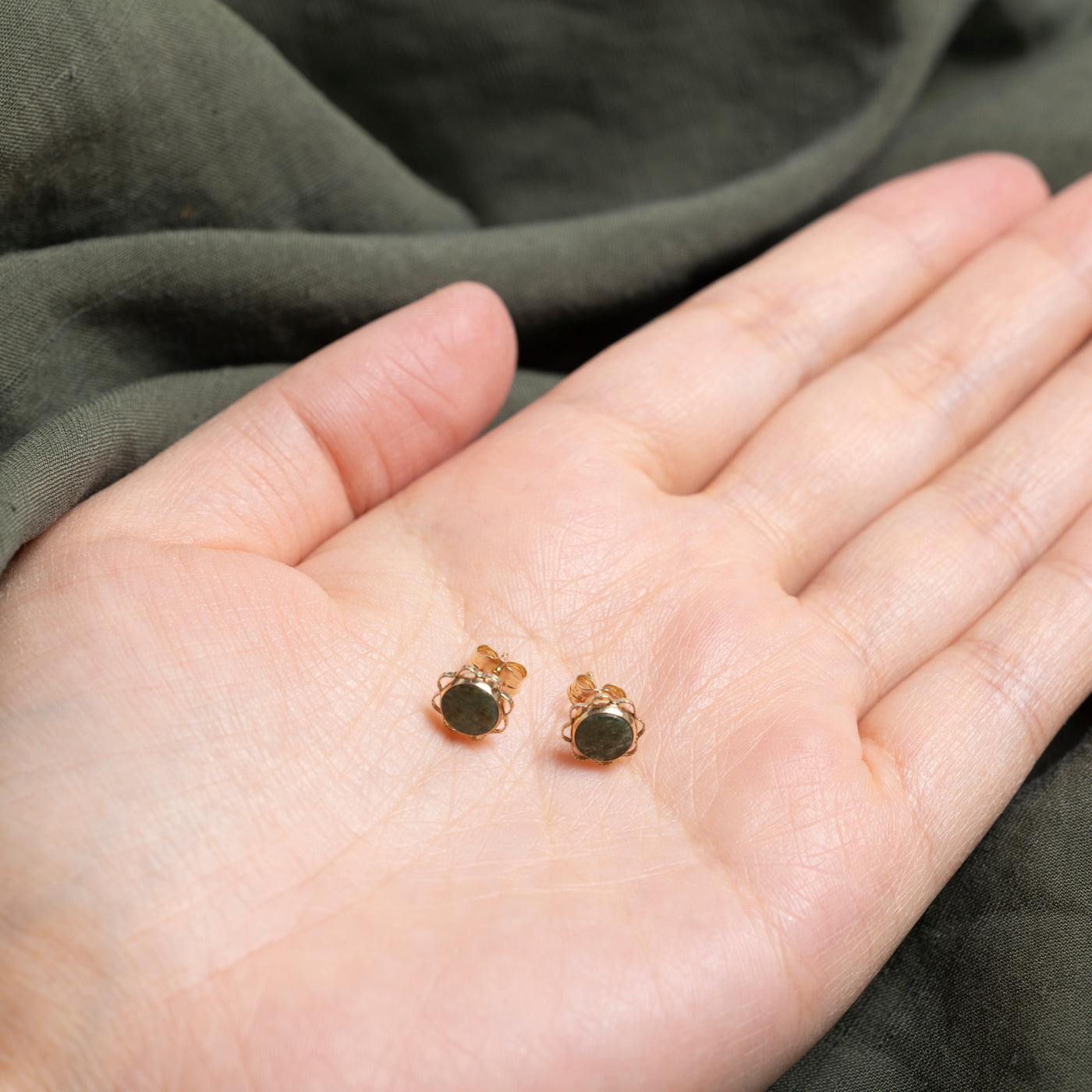 Cabochon Jadeite Scalloped Stud Earrings | 0.60ctw