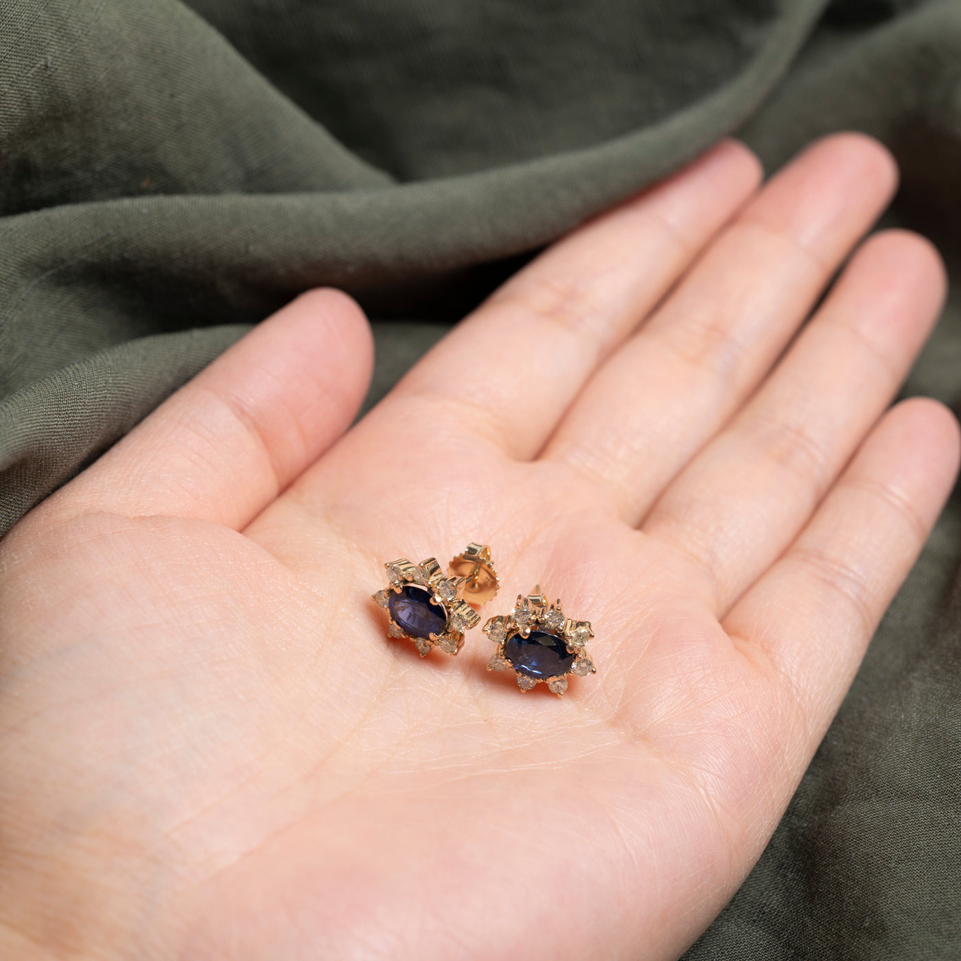 Sapphire & Diamond Petal Halo Studs Earrings | 2.00ctw, 0.70ctw