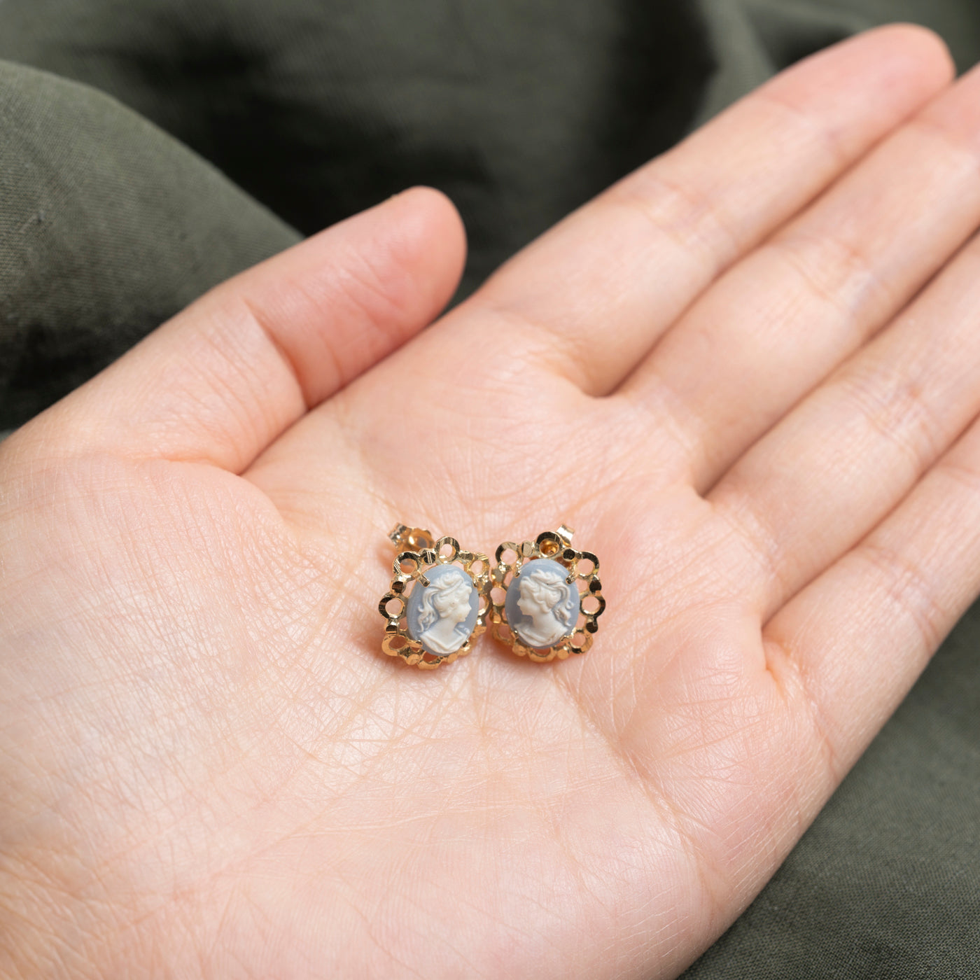Shell Cameo Ornate Stud Earrings | 2.60ctw