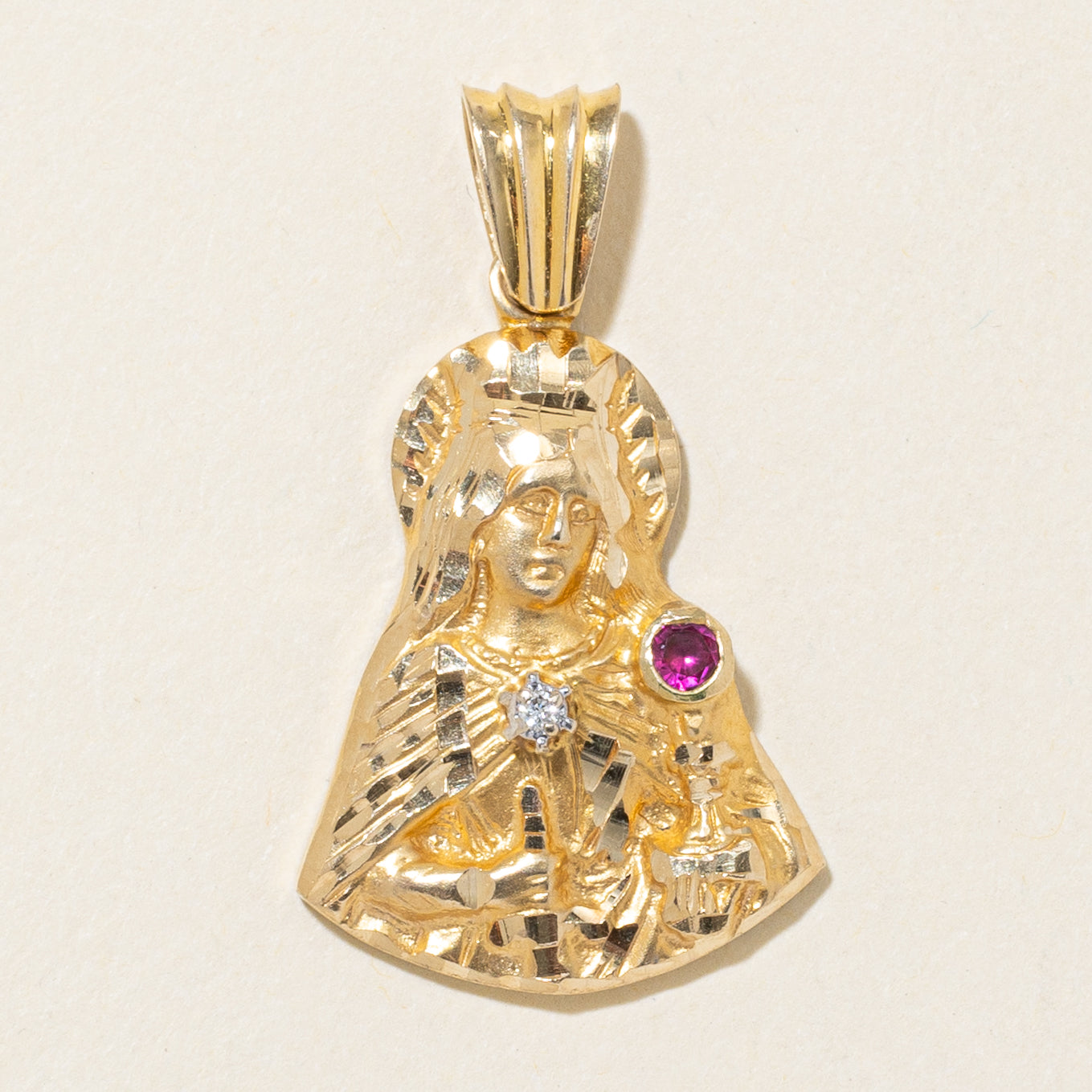 14k Synthetic Ruby & Diamond Saint Barbara Pendant | 0.08ct, 0.02ct