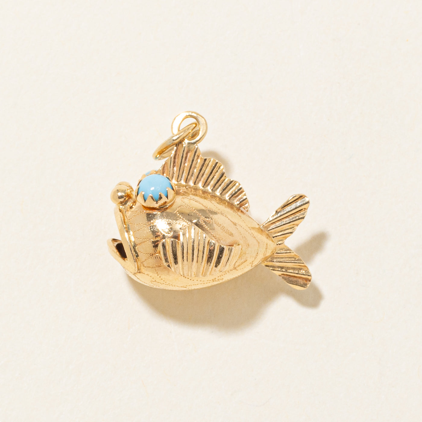 18k Cabochon Turquoise Textured Puffer Fish Charm | 0.50ctw