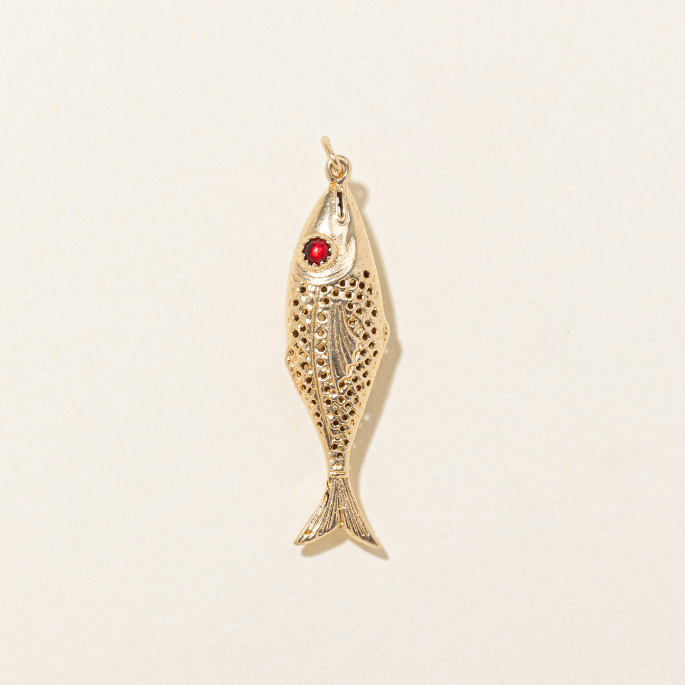 14k Red Glass Textured Fish Pendant | 0.30ctw