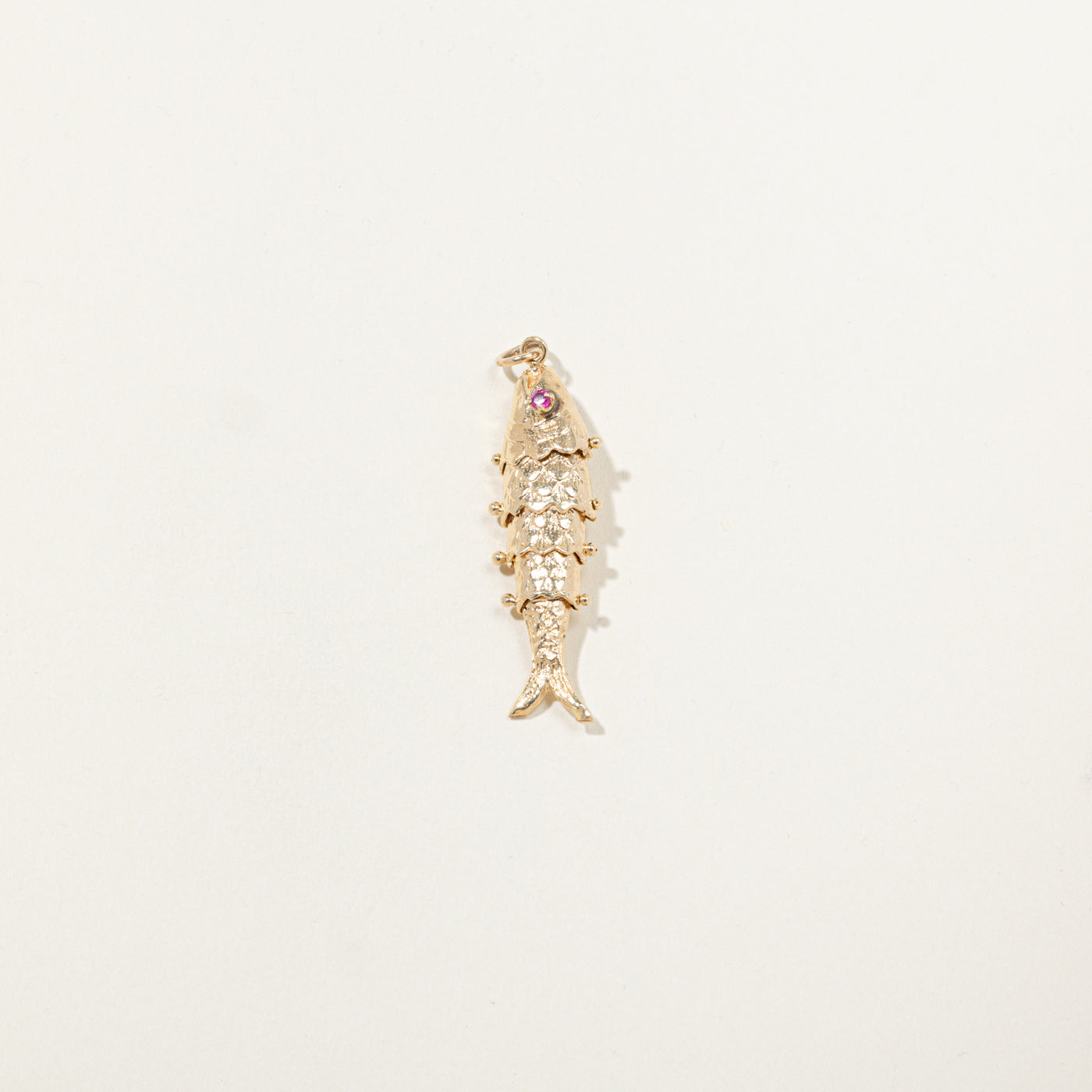 10k Synthetic Ruby Articulated Fish Pendant | 0.10ctw