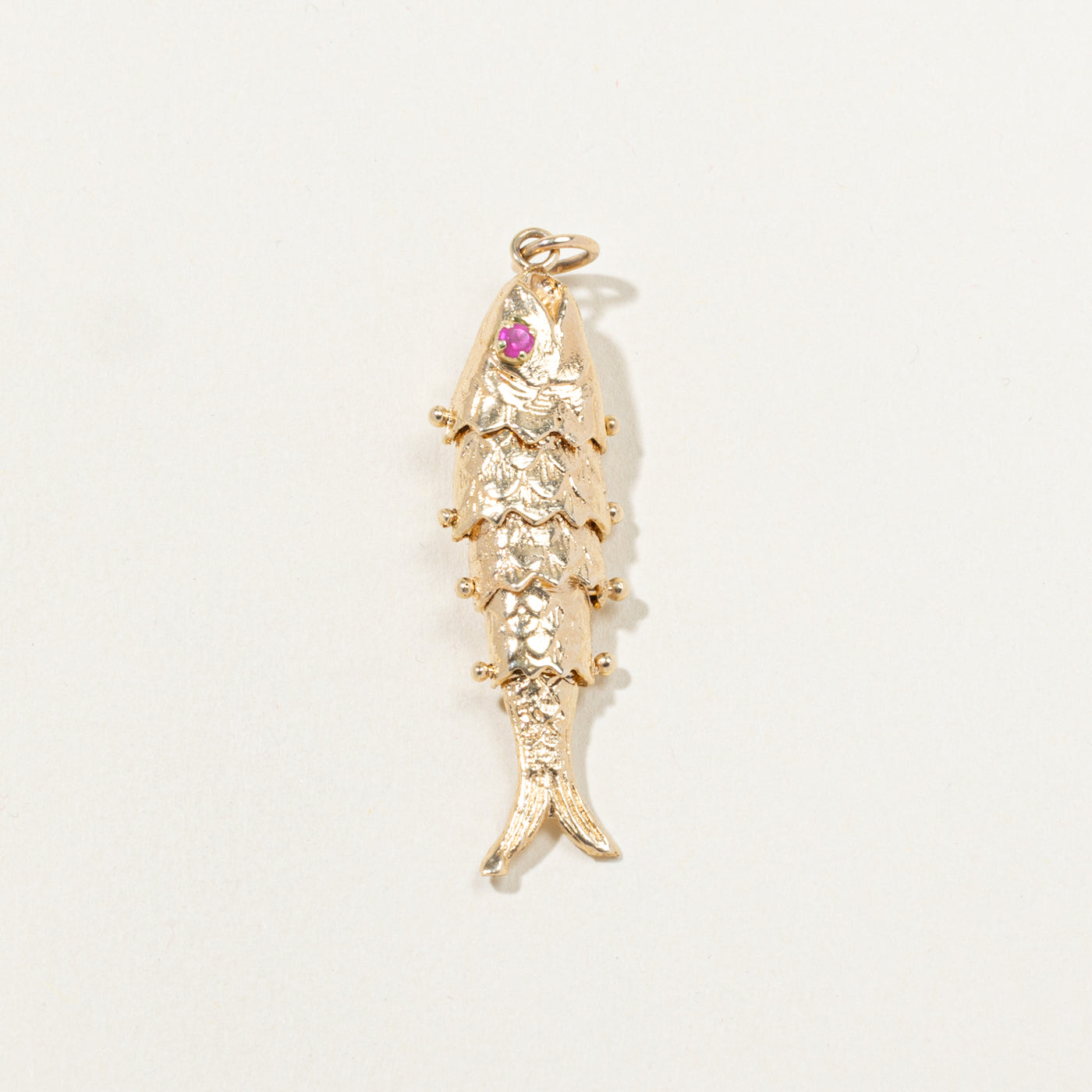 10k Synthetic Ruby Articulated Fish Pendant | 0.10ctw