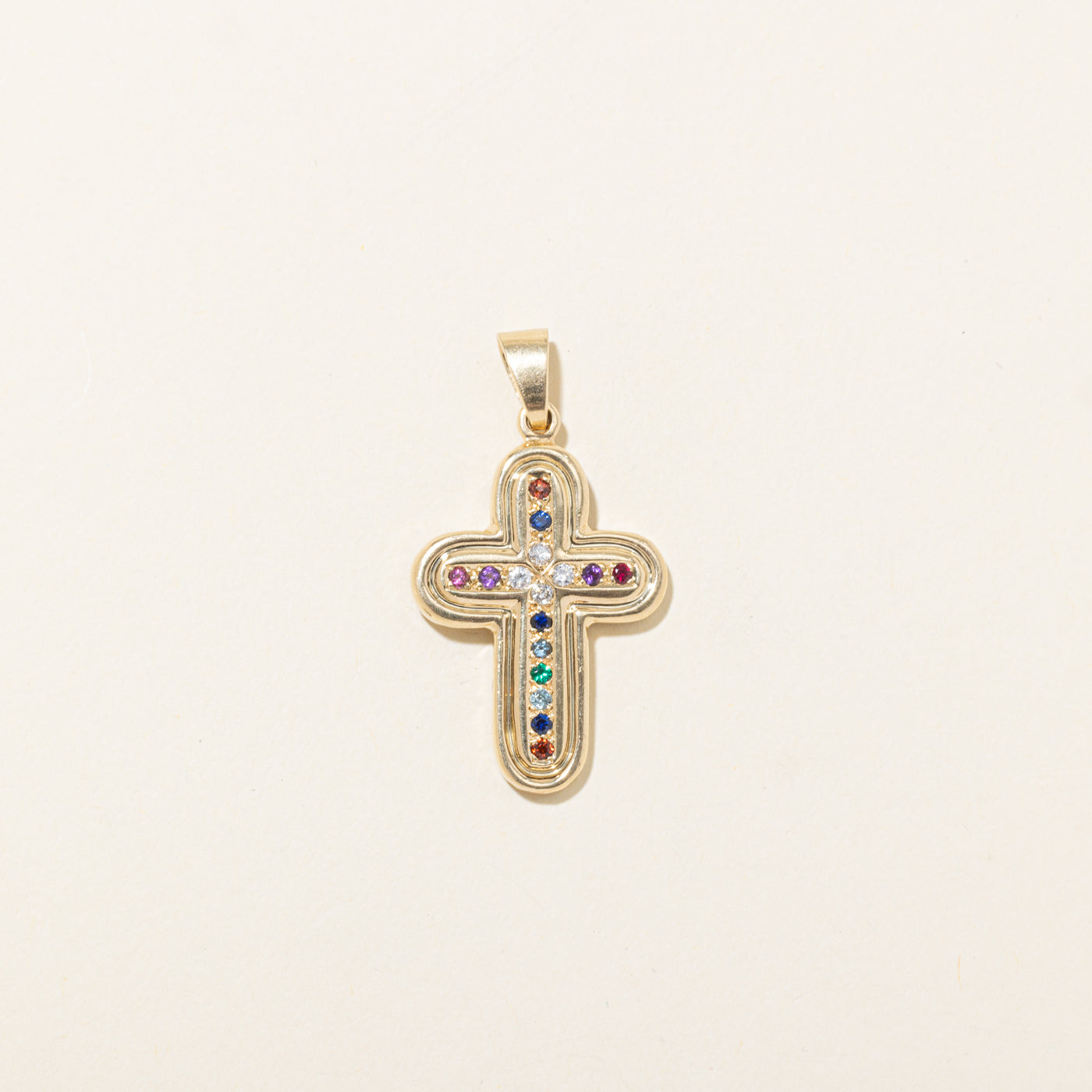 14k Multi Gemstone Grooved Cross Pendant | 0.36ctw, 0.16ctw