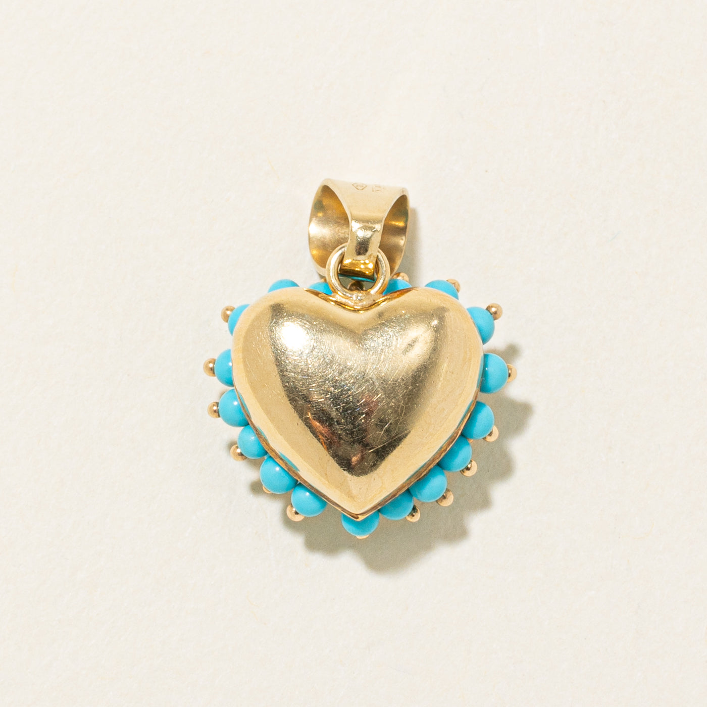 Italian 18k Turquoise Beaded Heart Pendant | 4.50ct