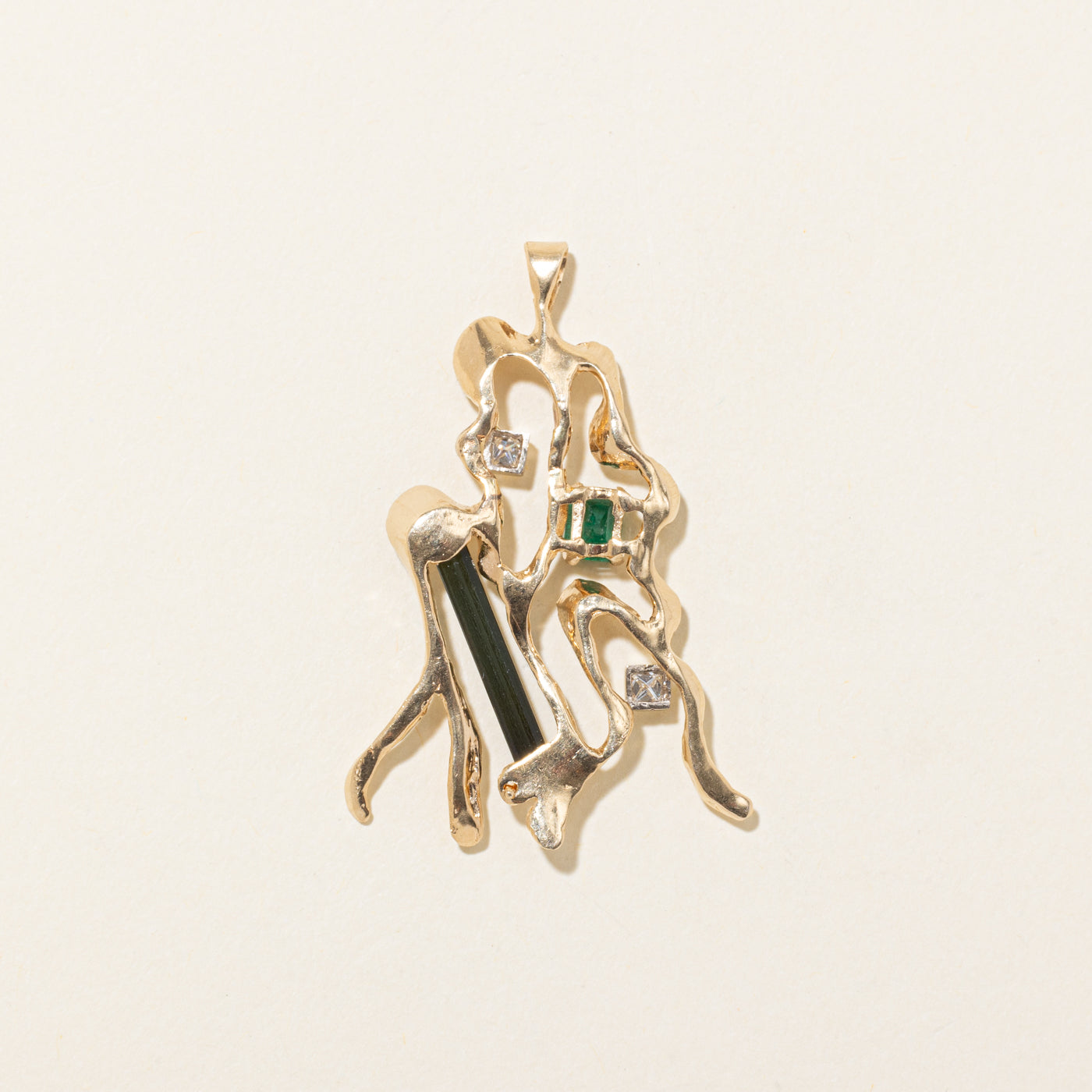 14k Multi Gemstone Abstract Brooch | 1.8ctw, 0.27ctw
