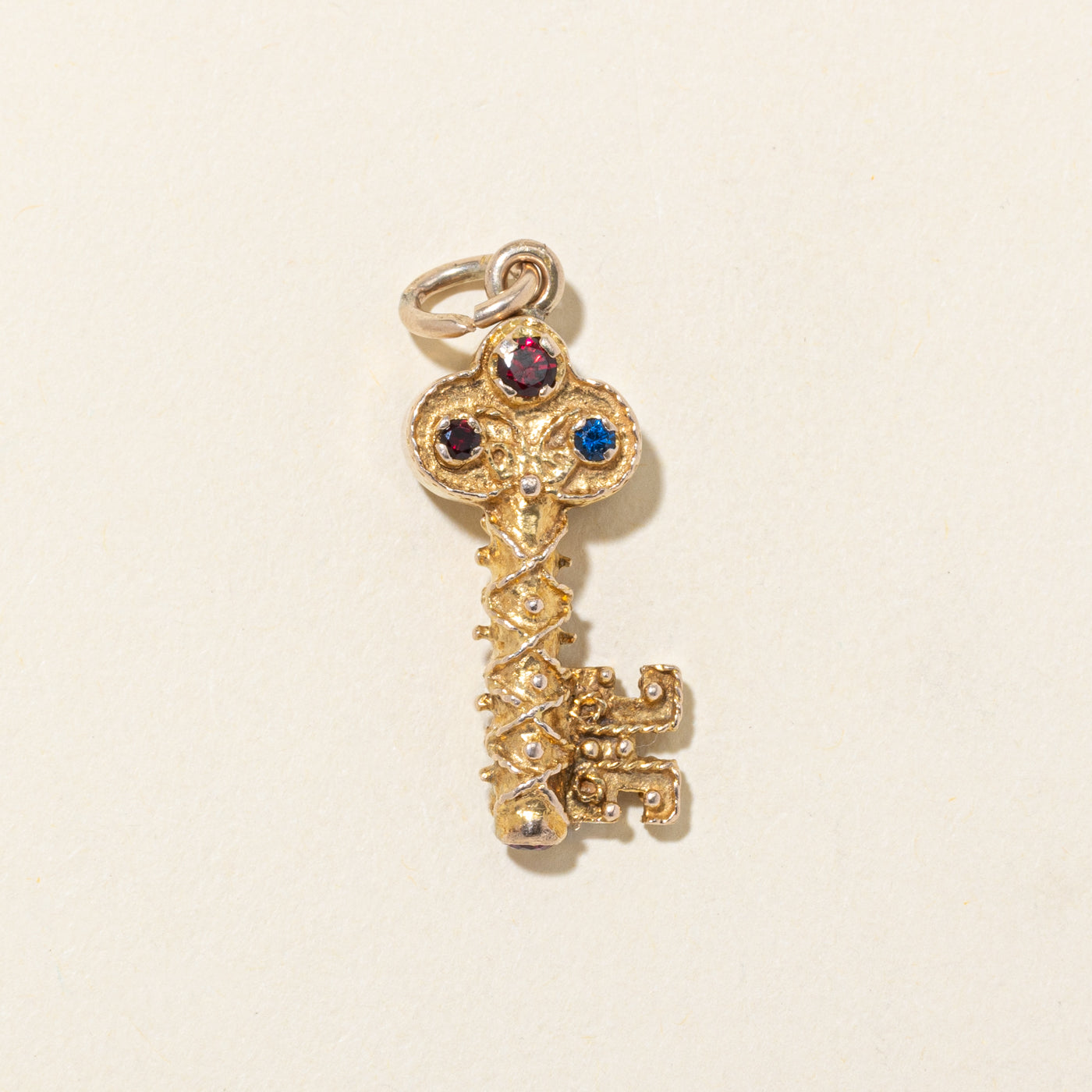 10k Multi Gemstone Textured Key Pendant | 0.60ctw