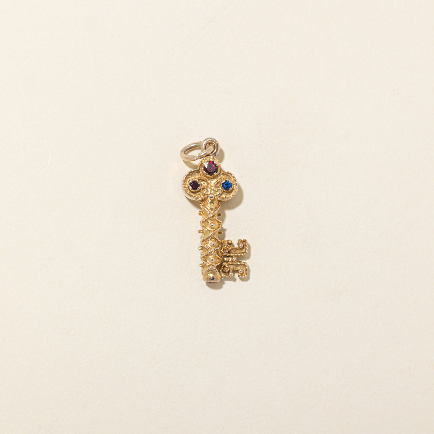 10k Multi Gemstone Textured Key Pendant | 0.60ctw
