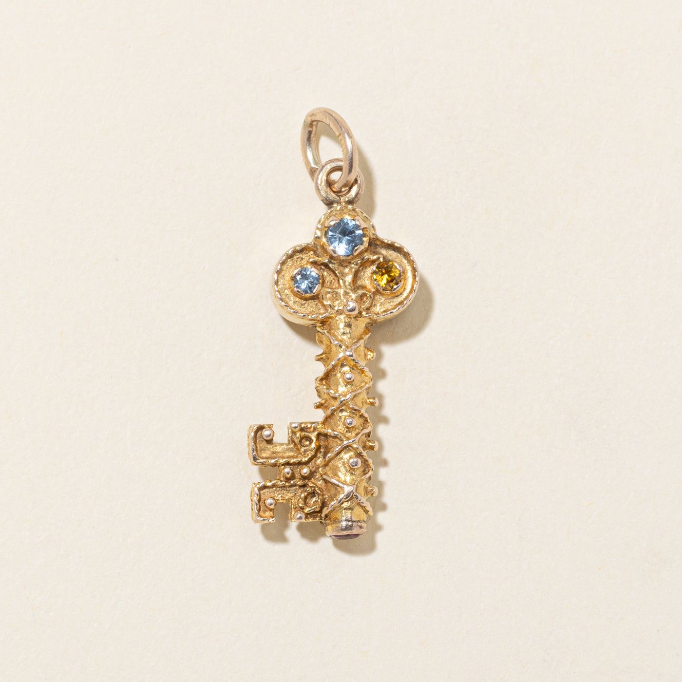 10k Multi Gemstone Textured Key Pendant | 0.60ctw