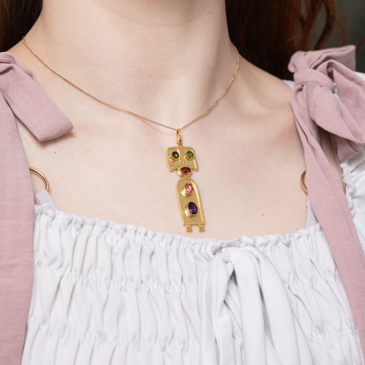 Vintage Italian 18k Multi Gemstone Abstract Geometric Pendant | 2.20ct