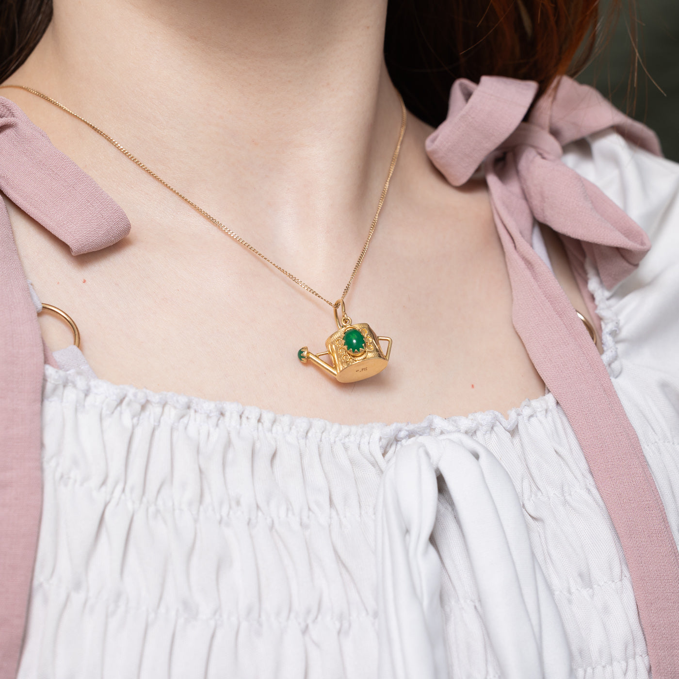 18k Cabochon Glass Watering Can Charm | 2.50ct