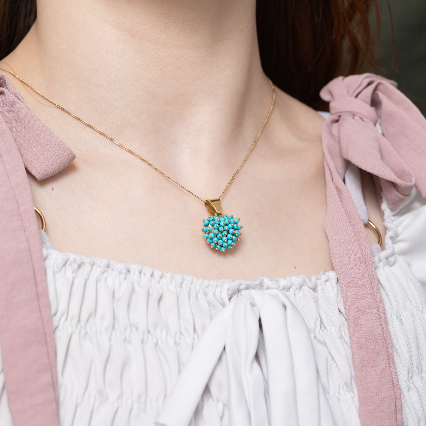 Italian 18k Turquoise Beaded Heart Pendant | 4.50ct