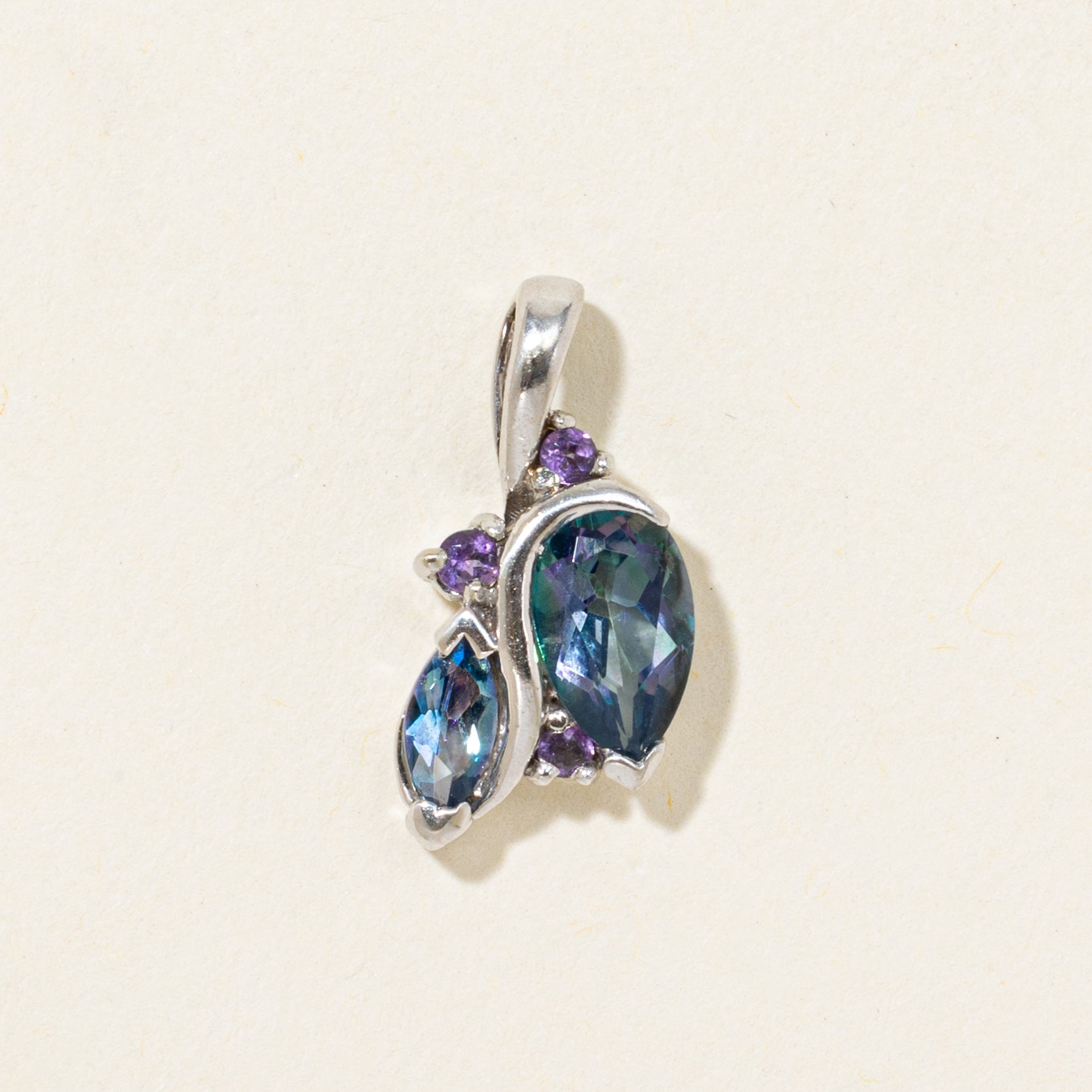 Pear Cut Mystic Topaz & Amethyst Pendant | 1.15ctw, 0.05ctw