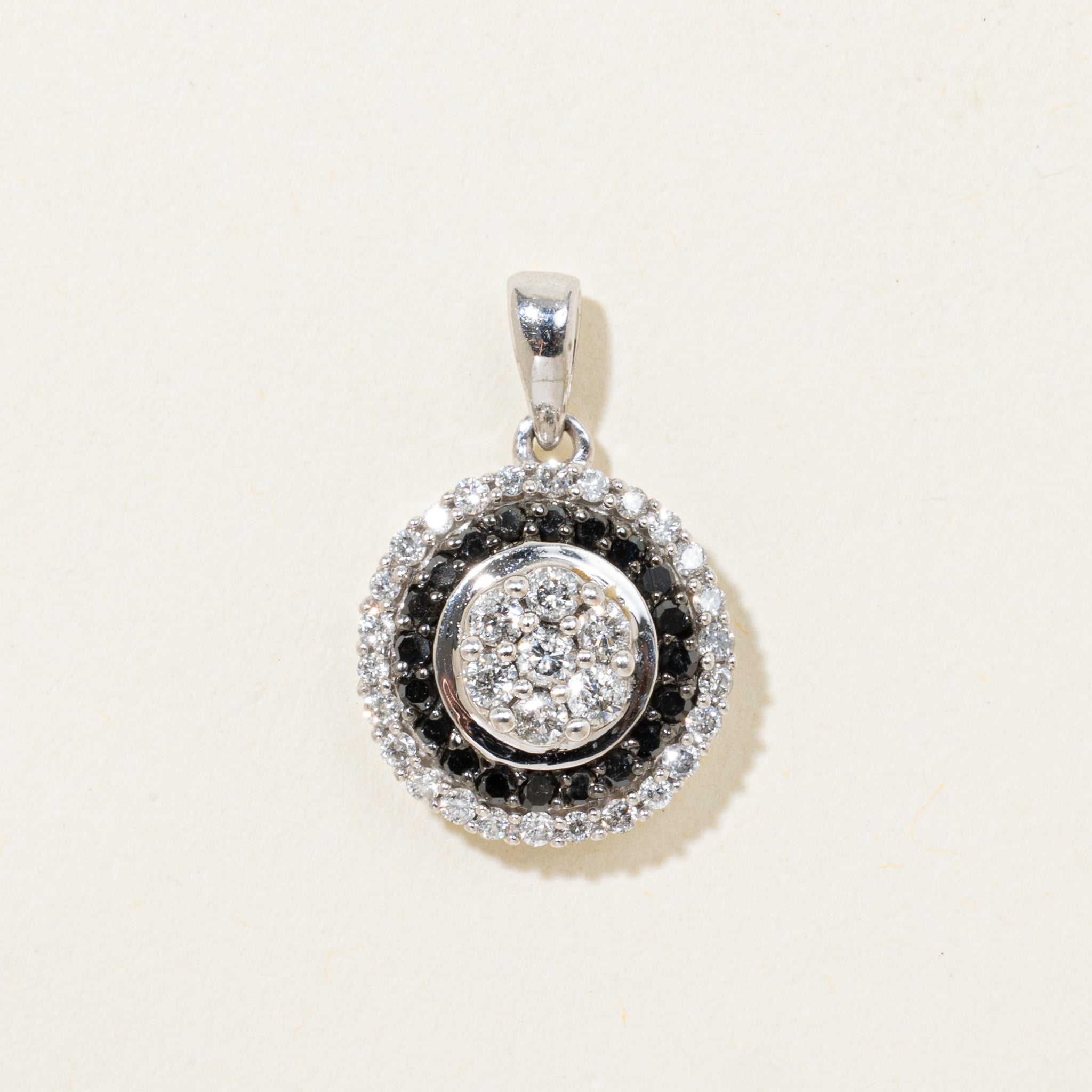 White Gold Black Diamond Halo Cluster Pendant | 0.13ct