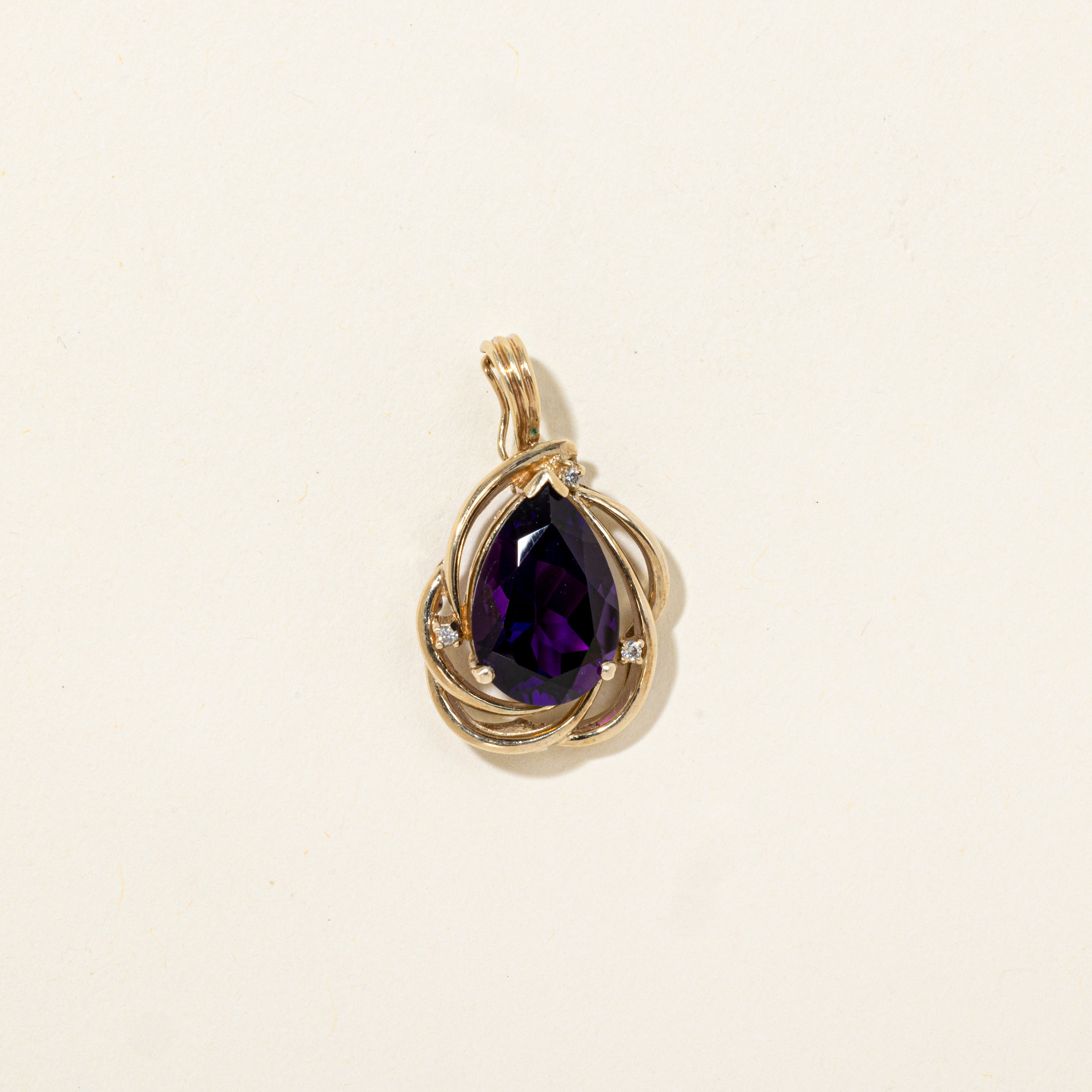 Pear Cut Amethyst & Diamond Pendant | 5.14ct, 0.05ctw