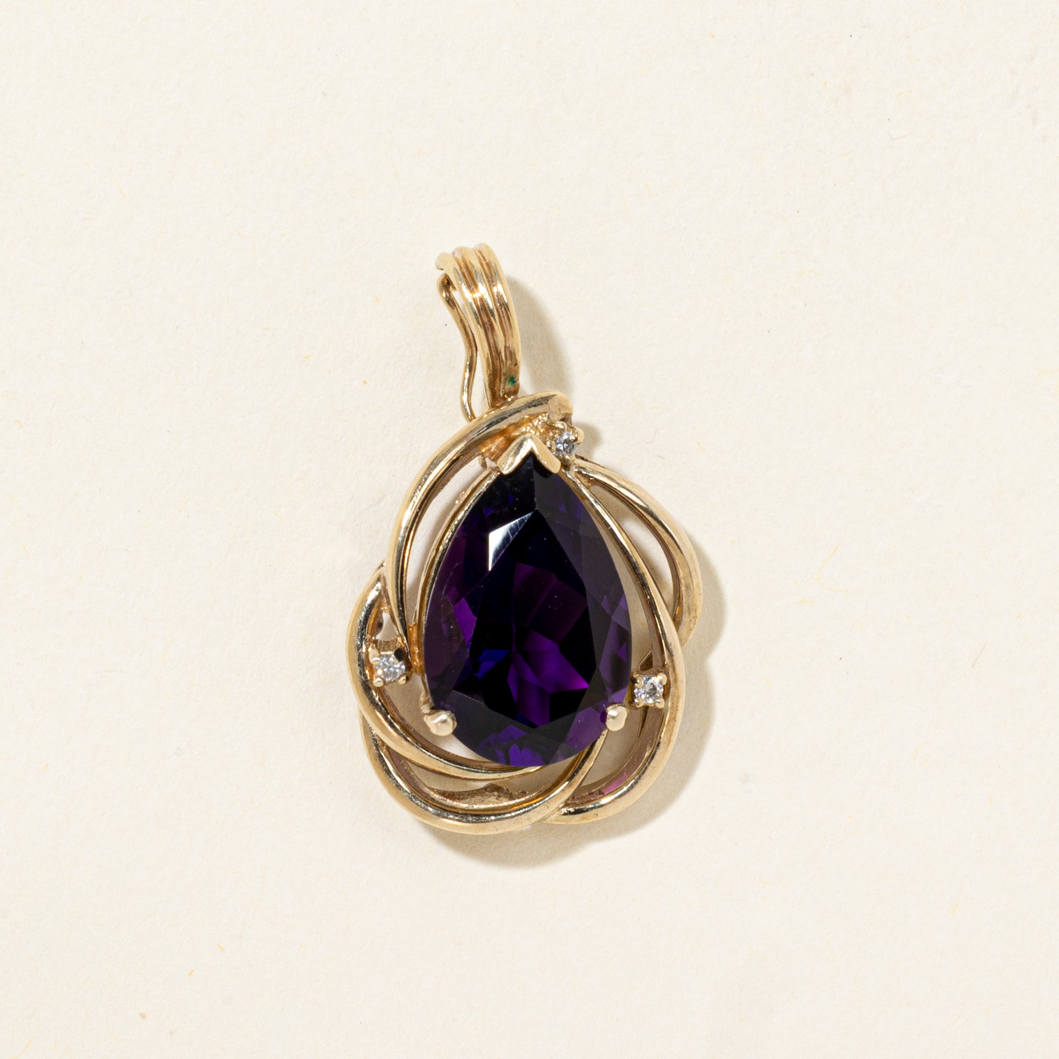 Pear Cut Amethyst & Diamond Pendant | 5.14ct, 0.05ctw
