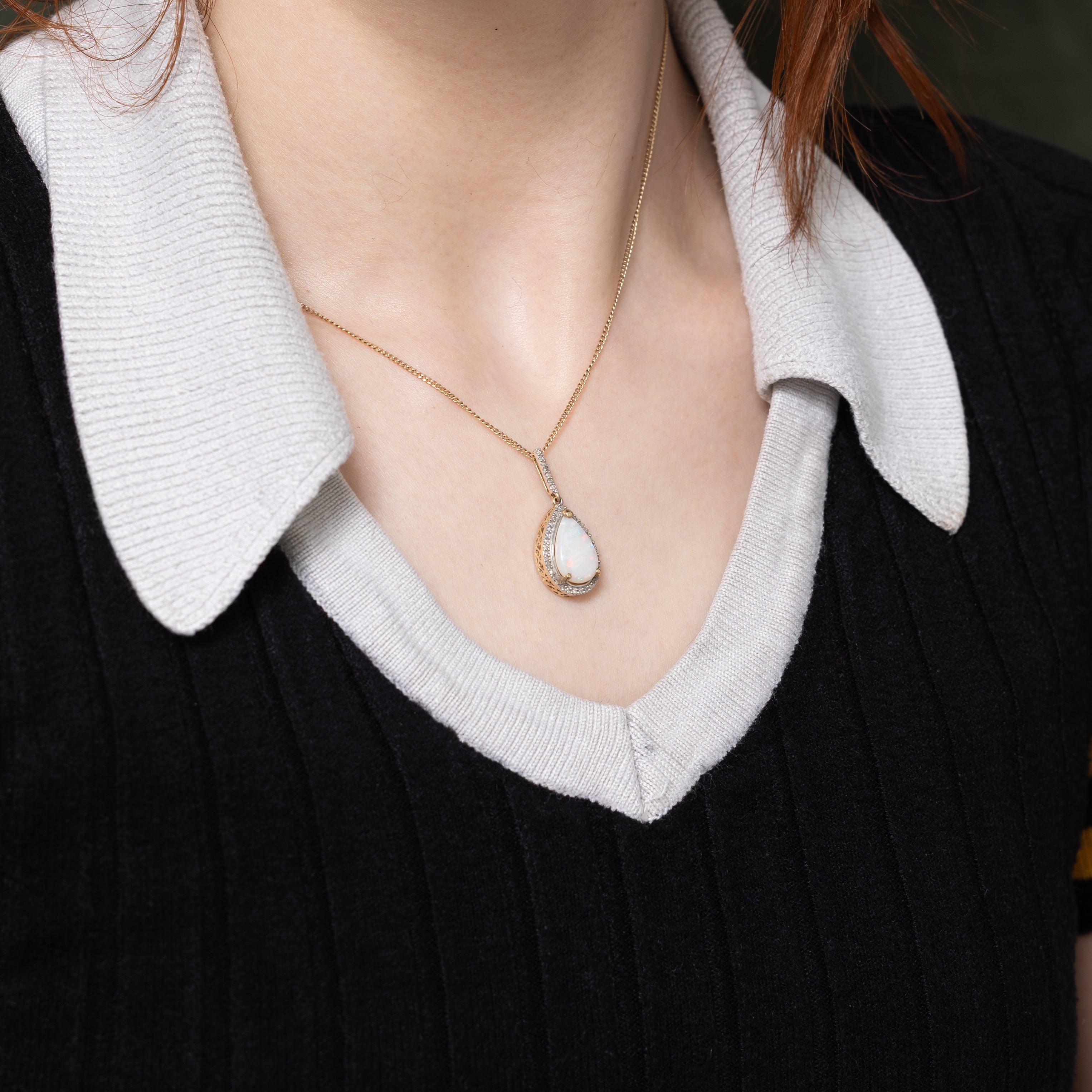 Pear Cabochon Opal & Diamond Halo Pendant | 1.69ct, 0.07ctw