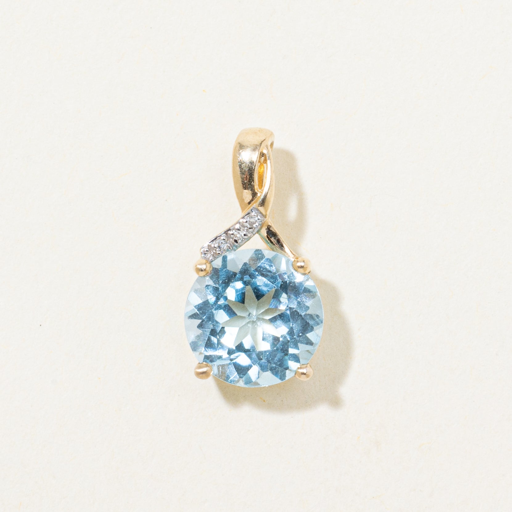 Round Blue Topaz & Diamond Pendant | 2.08ct, 0.006ctw