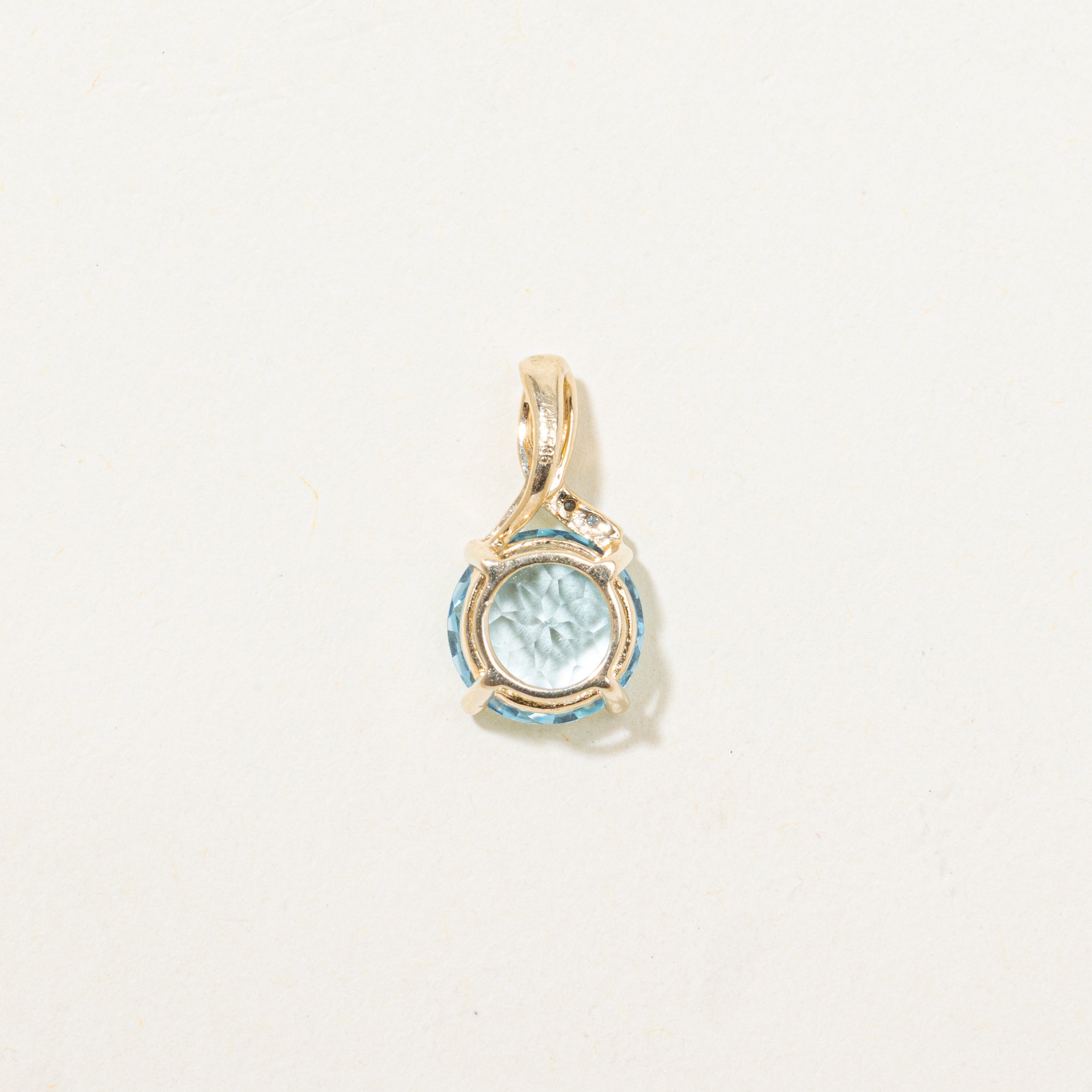 Round Blue Topaz & Diamond Pendant | 2.08ct, 0.006ctw