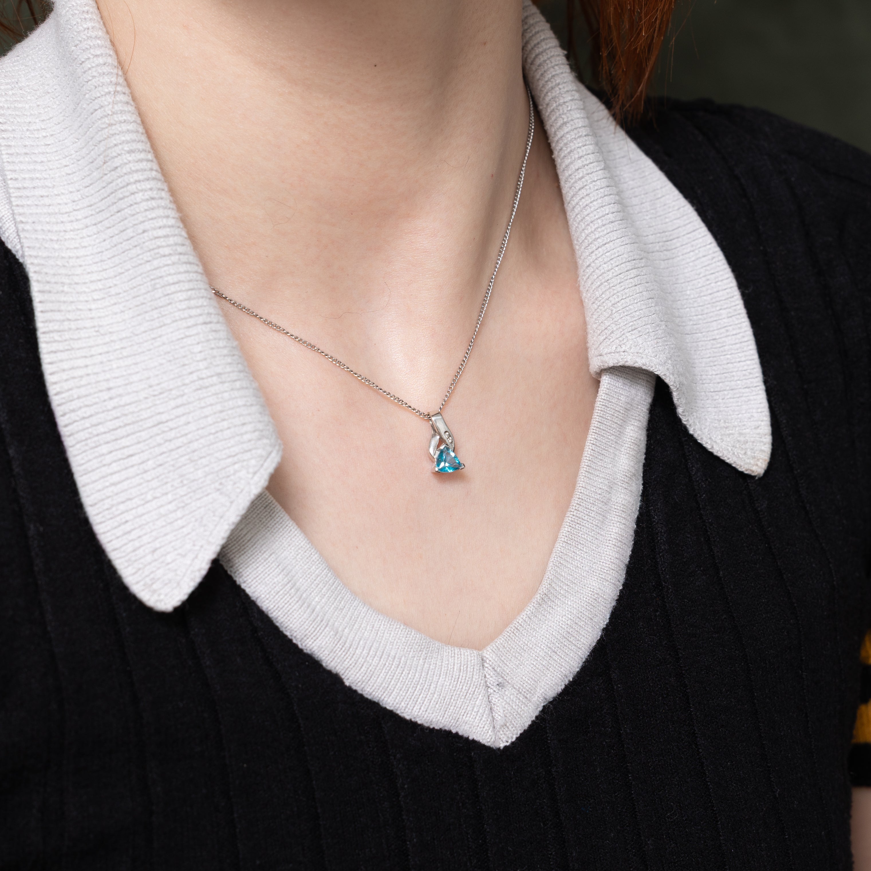 Trillion Cut Blue Topaz & Diamond Pendant | 1.12ct, 0.01ctw