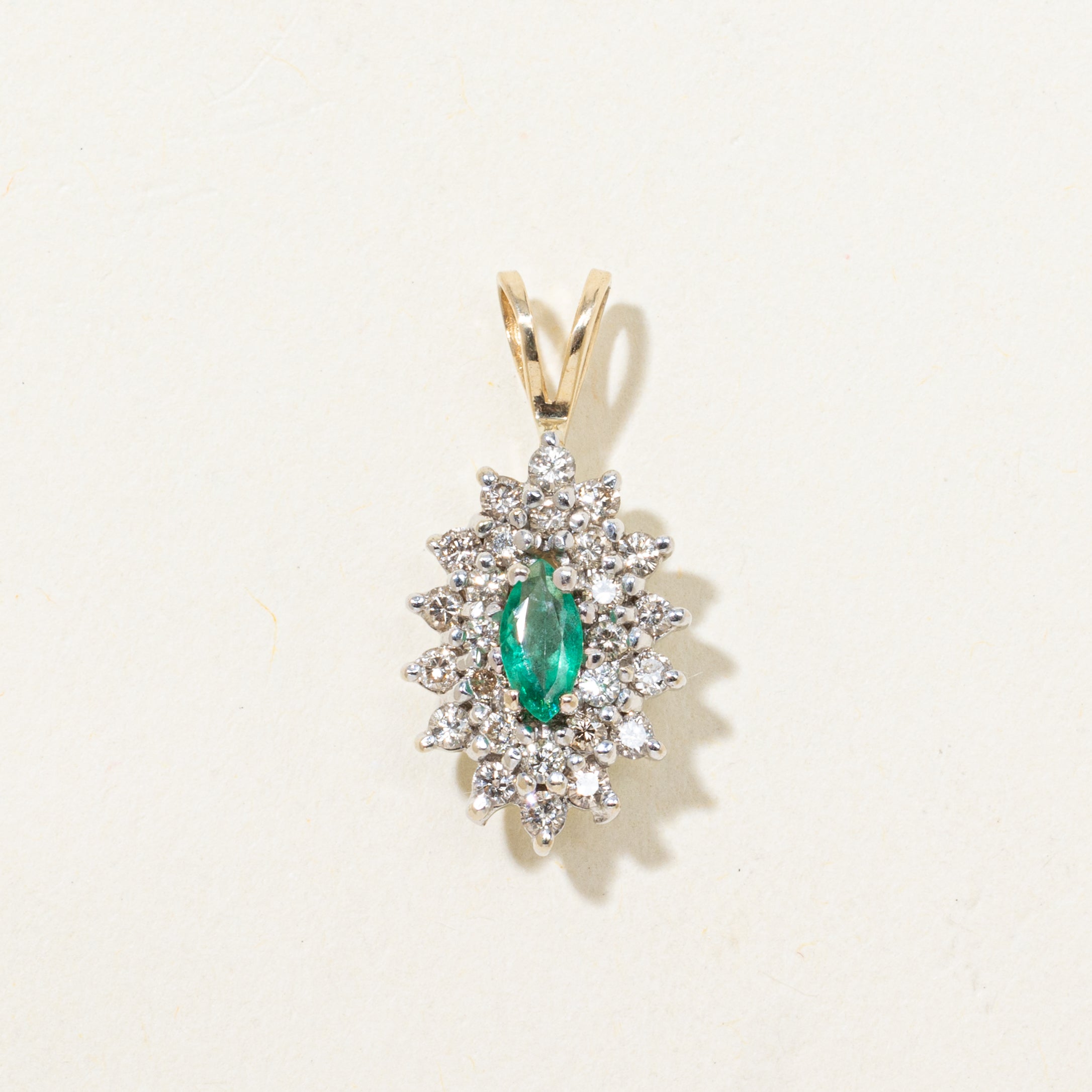 Marquise Cut Emerald & Diamond Petal Halo Pendant | 0.18ct, 0.34ctw