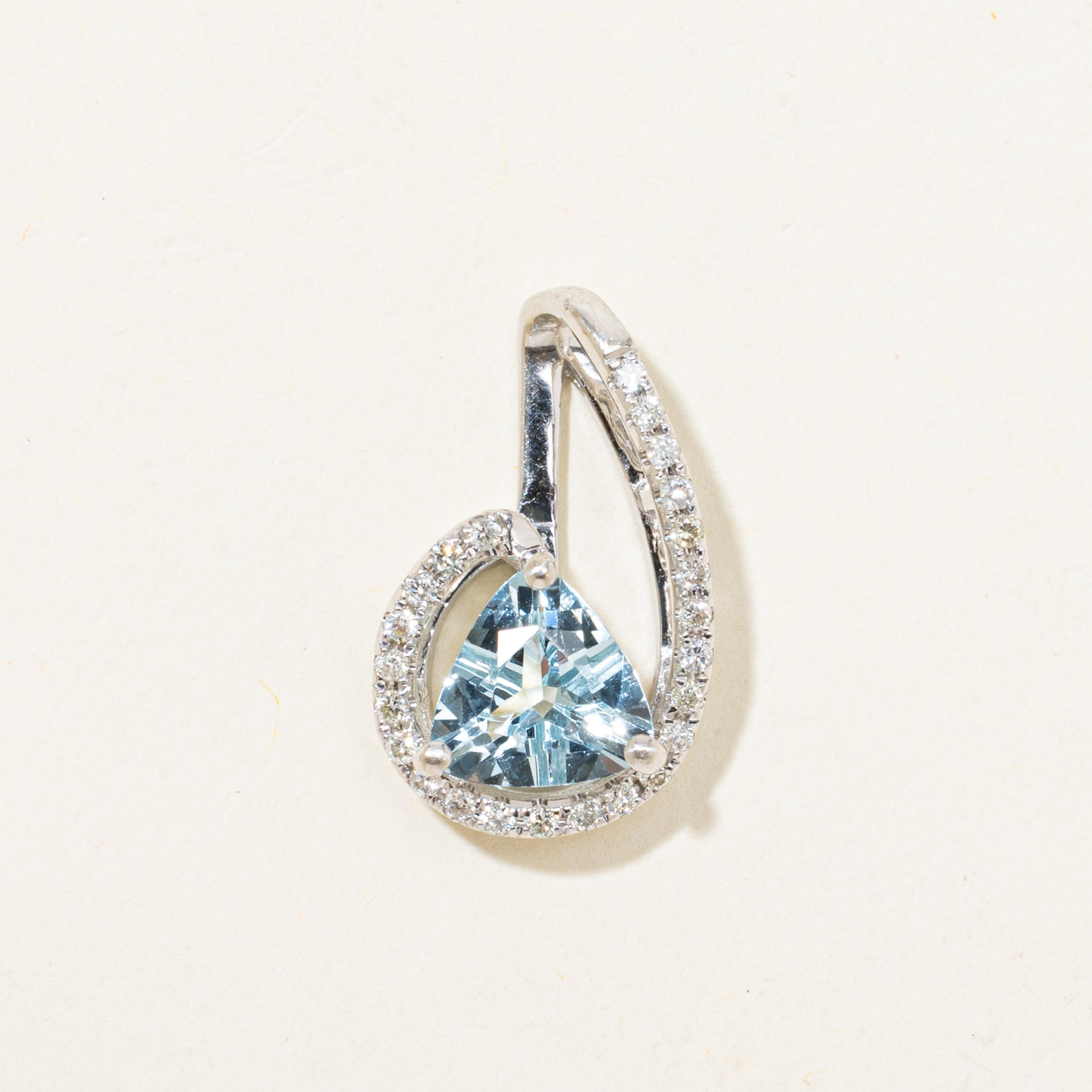 Trillion Cut Aquamarine & Diamond Drop Pendant | 1.12ct, 0.12ctw