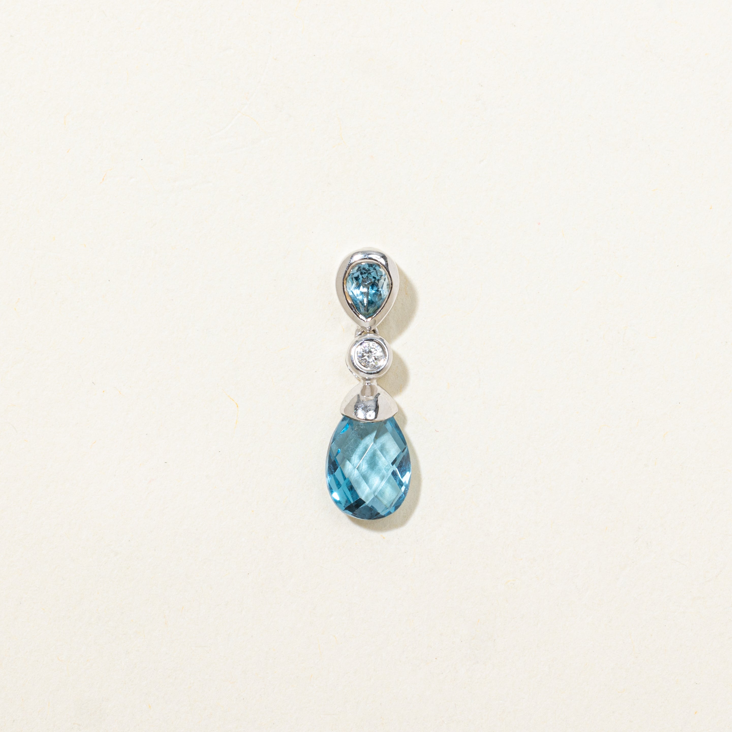 Pear Cut Blue Topaz & Diamond Drop Pendant | 1.40ctw, 0.03ct