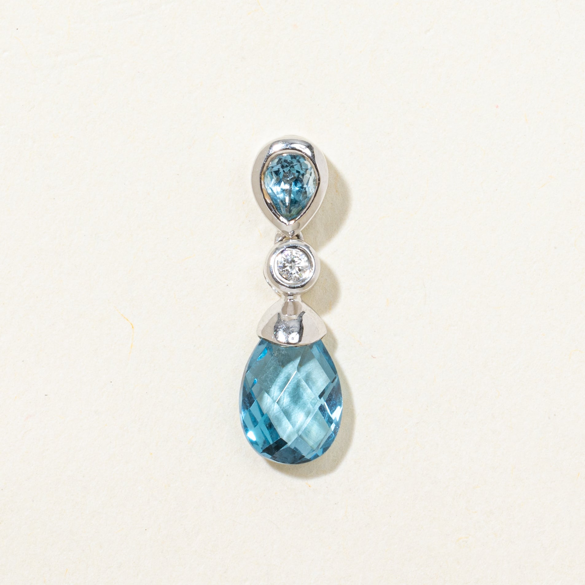 Pear Cut Blue Topaz & Diamond Drop Pendant | 1.40ctw, 0.03ct