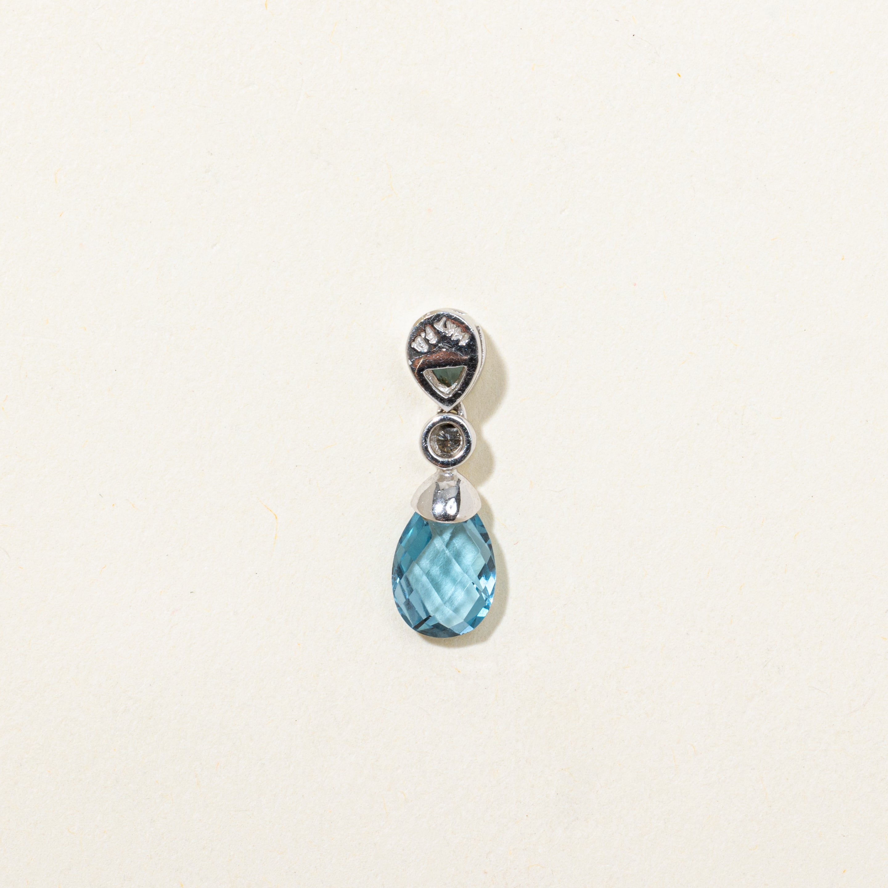 Pear Cut Blue Topaz & Diamond Drop Pendant | 1.40ctw, 0.03ct