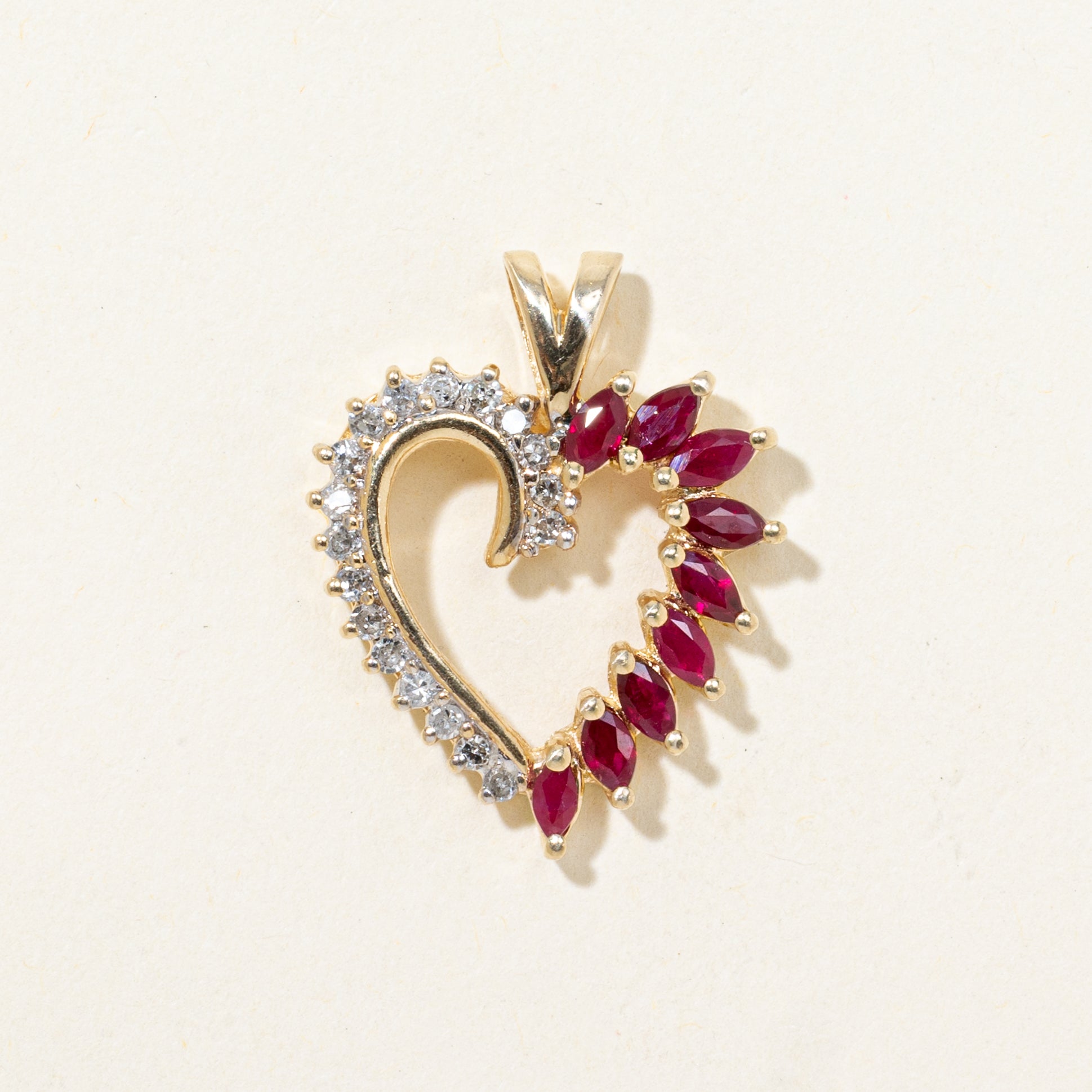 Ruby & Diamond Open Heart Pendant | 0.42ctw, 0.18ctw