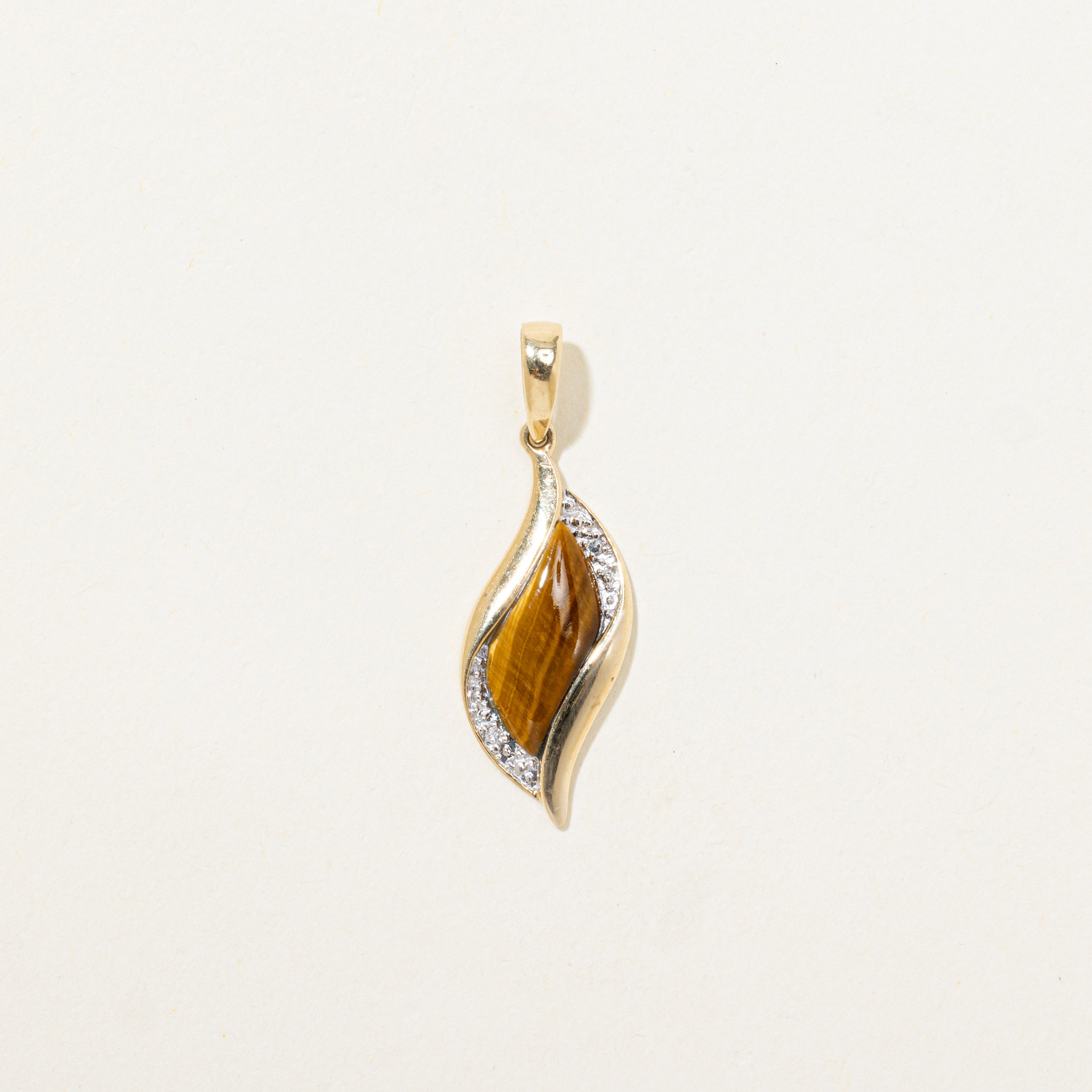 Cabochon Tigers Eye & Diamond Pendant | 0.75ct, 0.004ctw