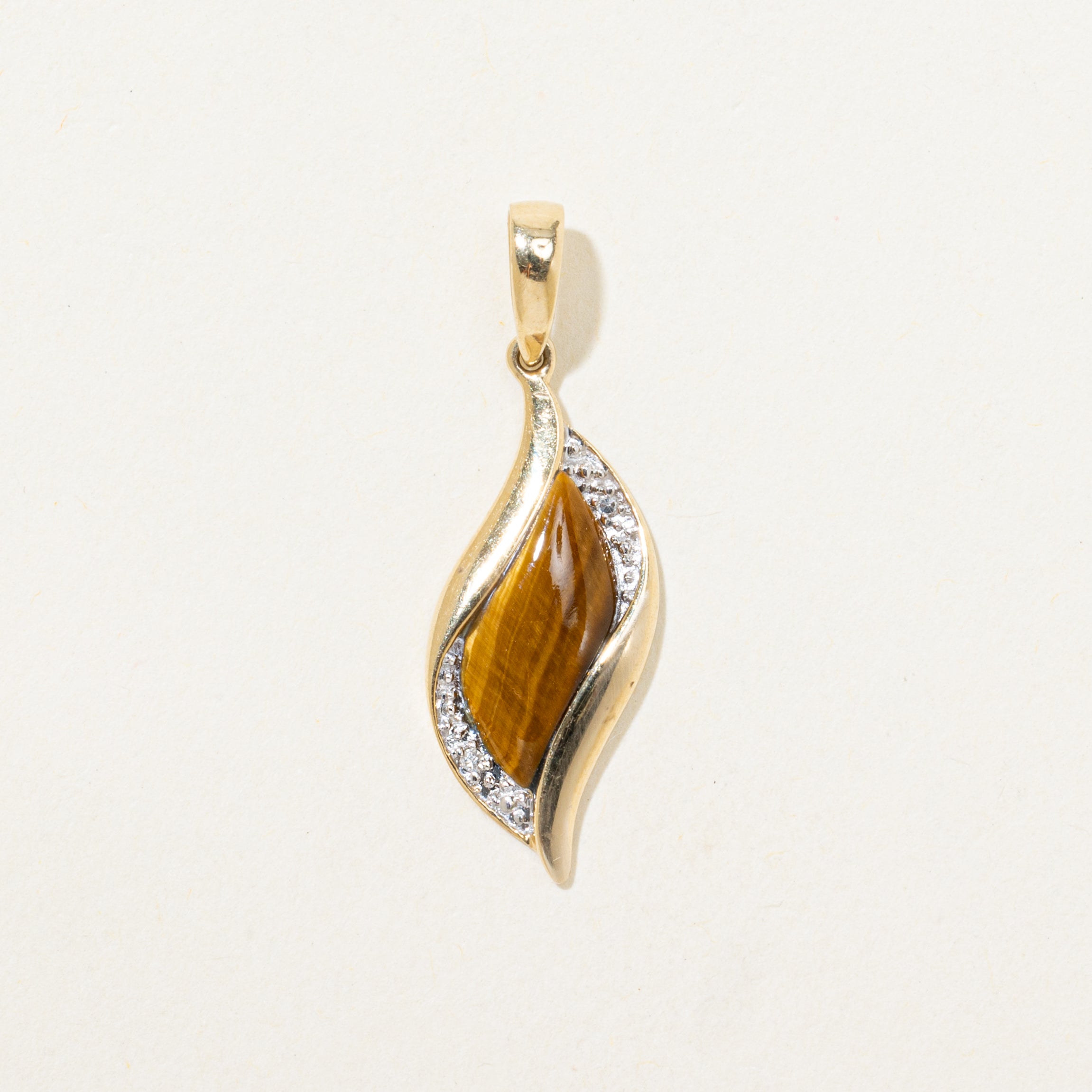 Cabochon Tigers Eye & Diamond Pendant | 0.75ct, 0.004ctw