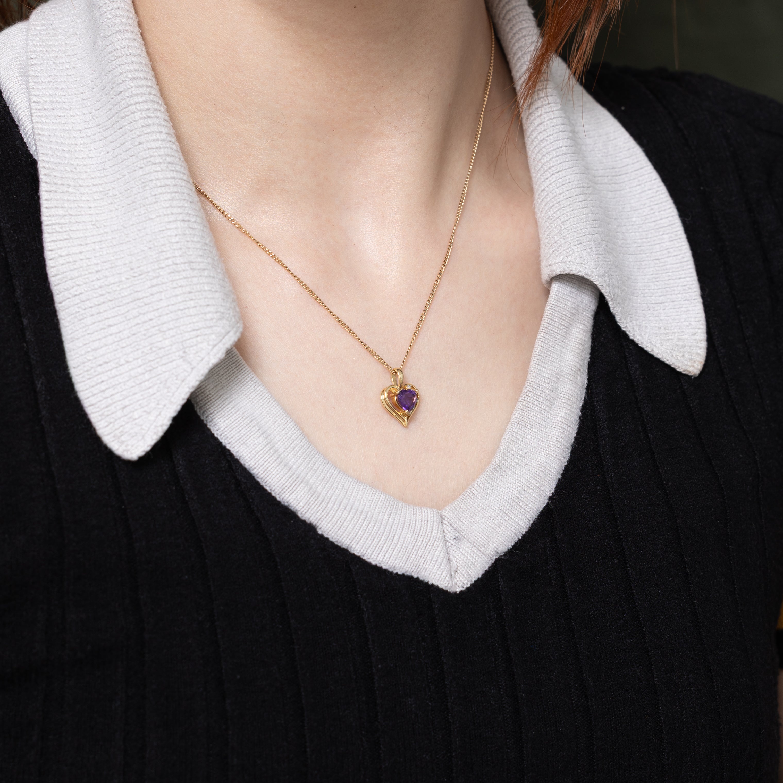 Amethyst & Diamond Heart Pendant | 0.56ct, 0.04ctw