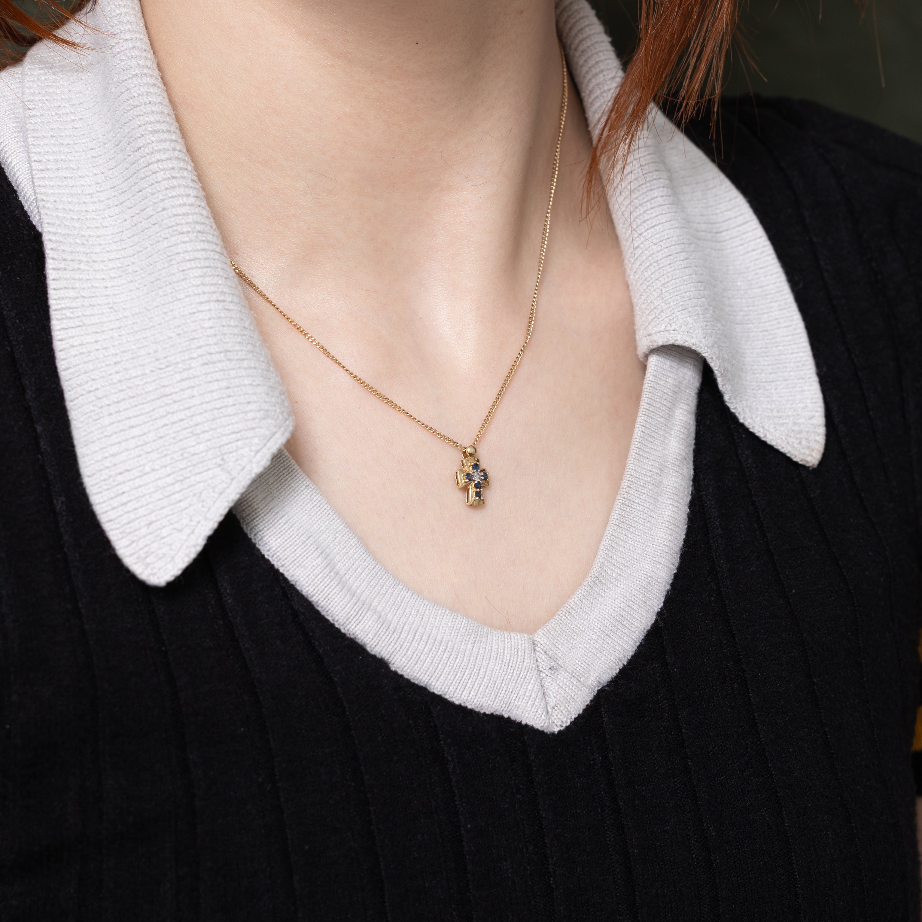 Sapphire & Diamond Cross Pendant | 0.03ct, 0.10ctw