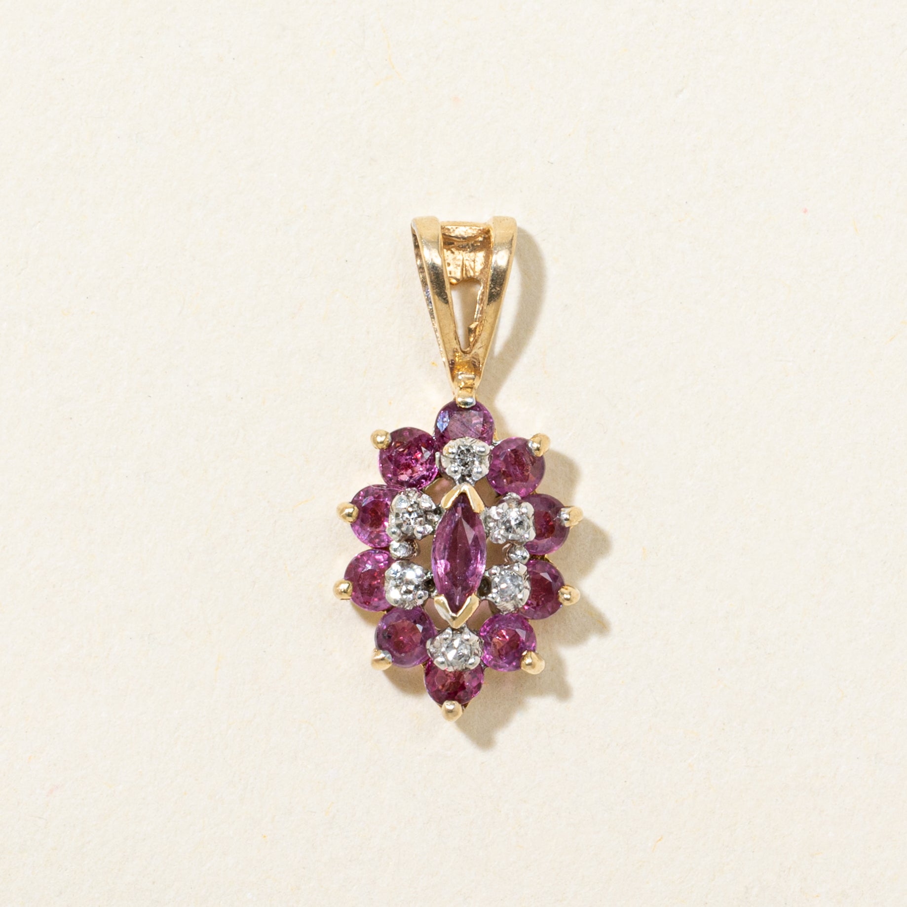 Ruby & Diamond Marquise Cluster Pendant | 0.38ctw, 0.03ctw