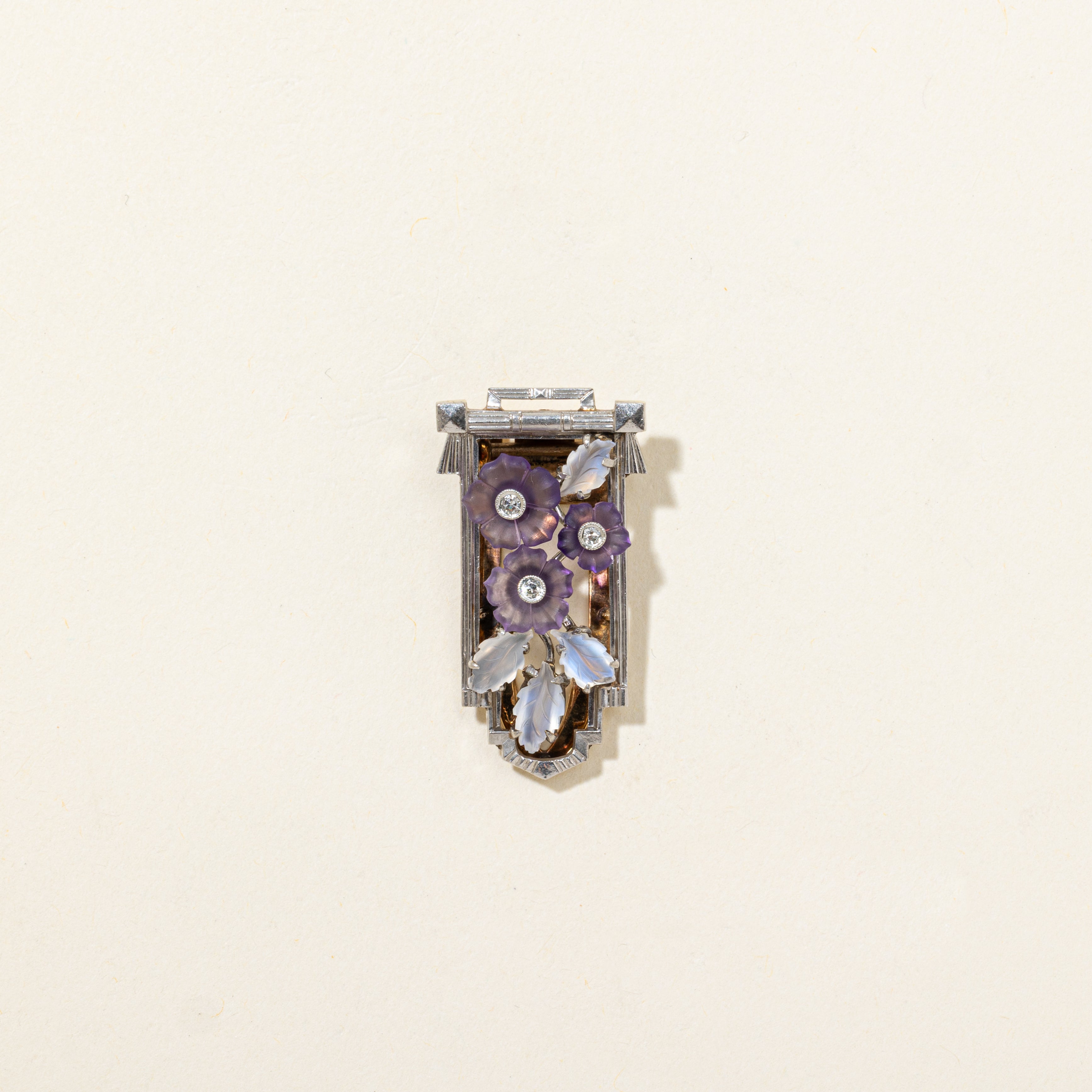 Moonstone & Amethyst Convertible Floral Pendant Brooch Clip | 1.30ctw, 0.75ctw