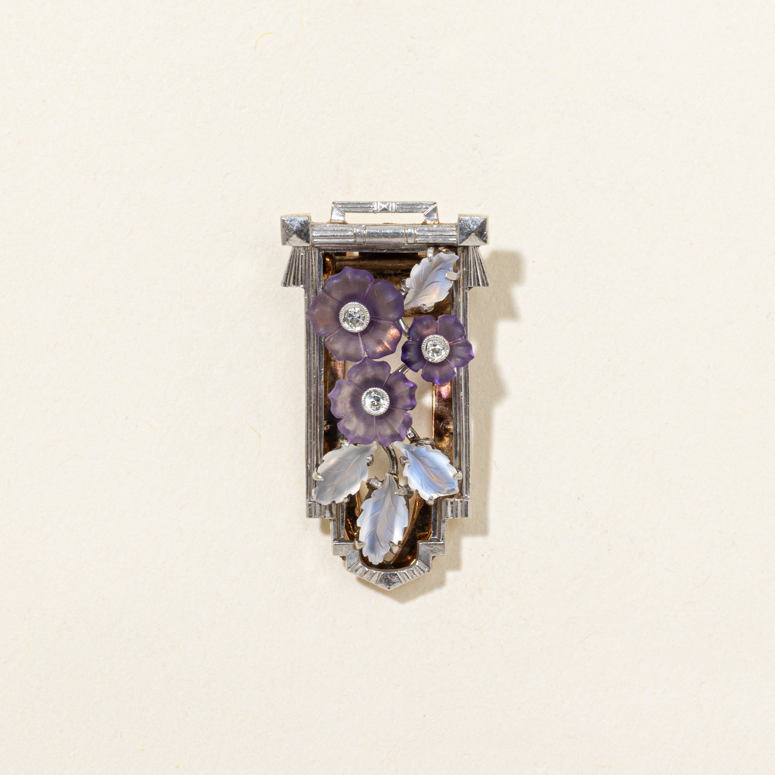 Moonstone & Amethyst Convertible Floral Pendant Brooch Clip | 1.30ctw, 0.75ctw