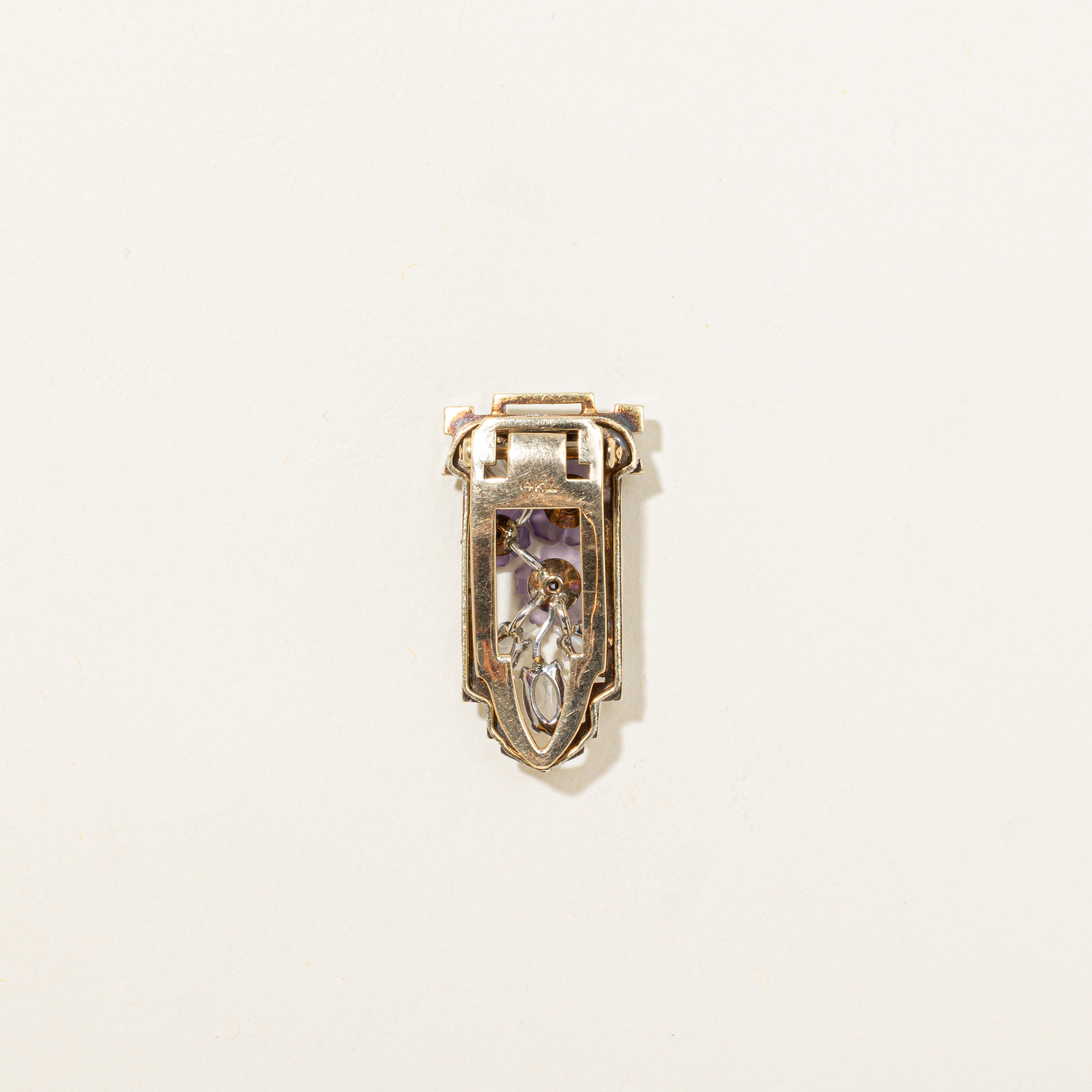 Moonstone & Amethyst Convertible Floral Pendant Brooch Clip | 1.30ctw, 0.75ctw