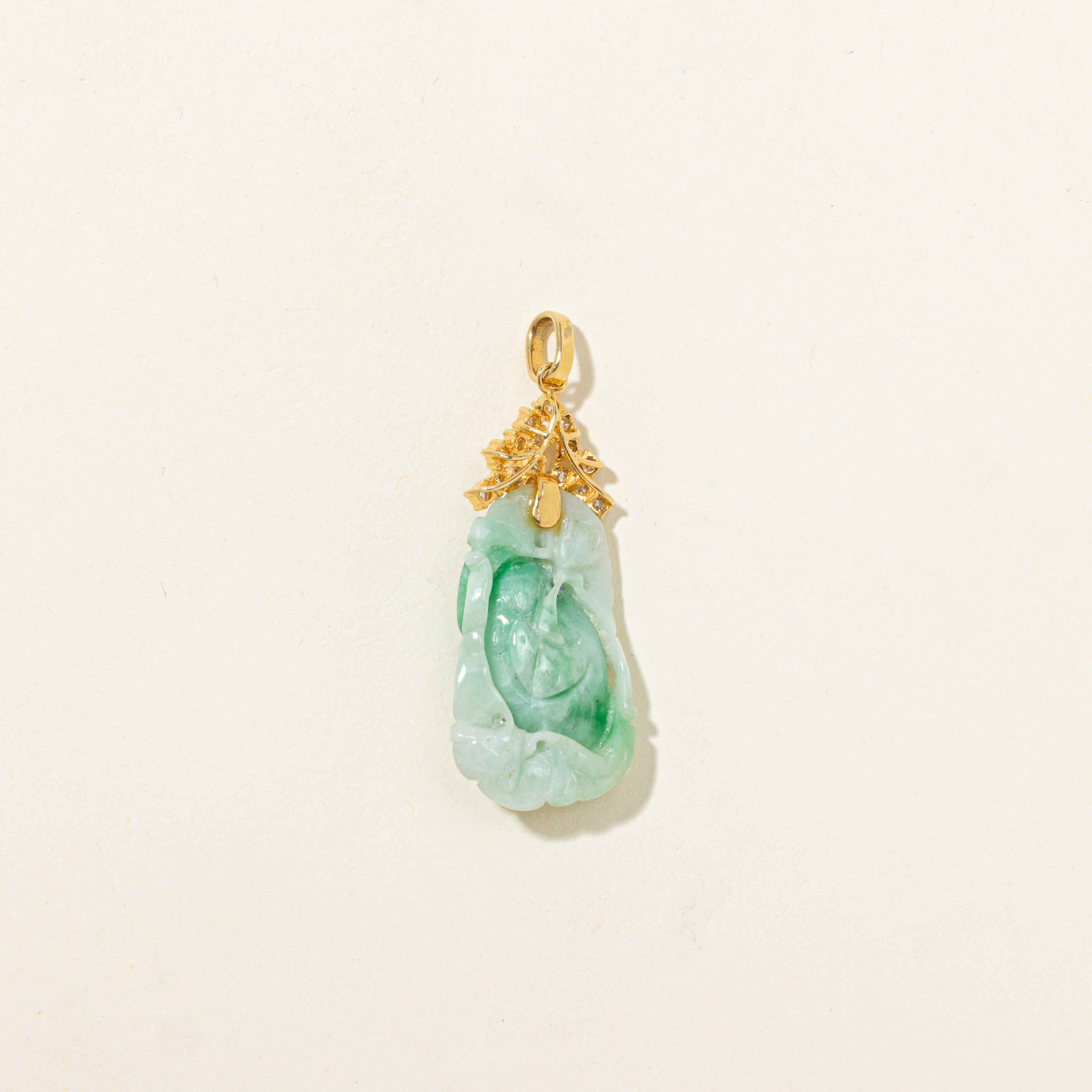 18k Carved Jadeite & Diamond Pendant | 28.00ct, 0.24ctw