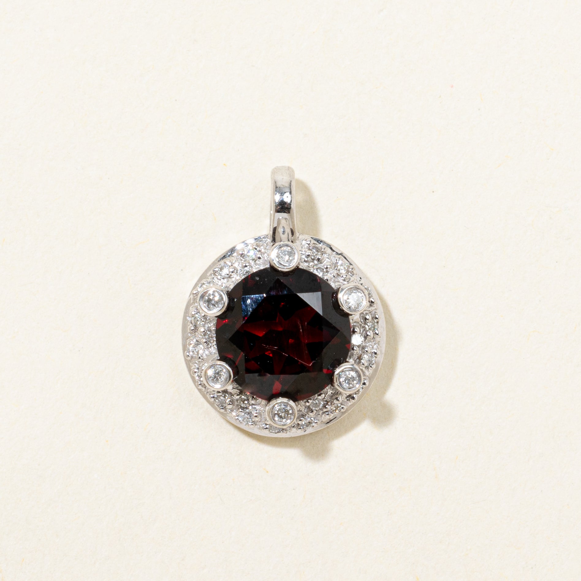 18k Garnet & Diamond Halo Pendant | 1.70ct, 0.08ctw