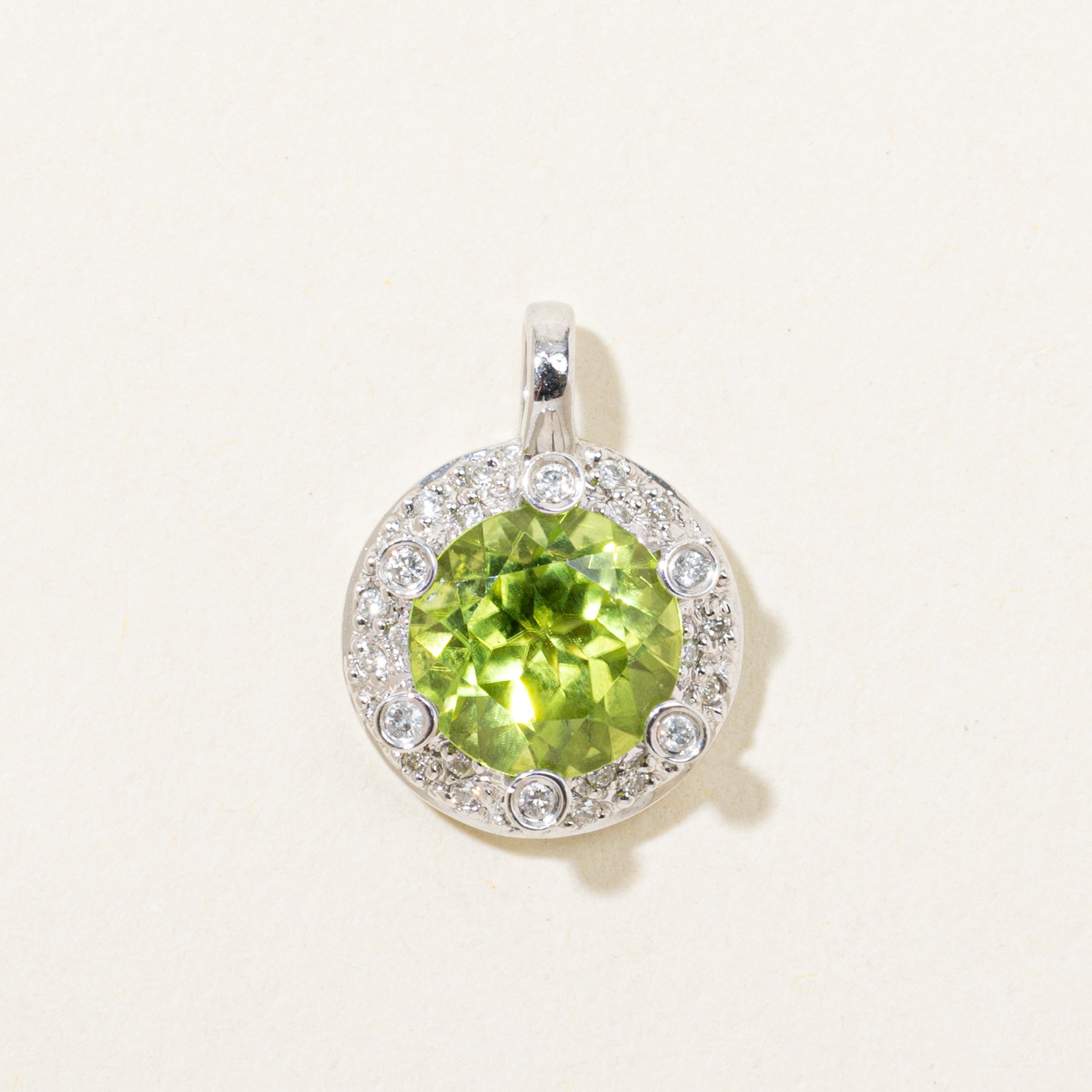 18k White Gold Peridot & Diamond Halo Pendant | 2.30ct, 0.08ctw