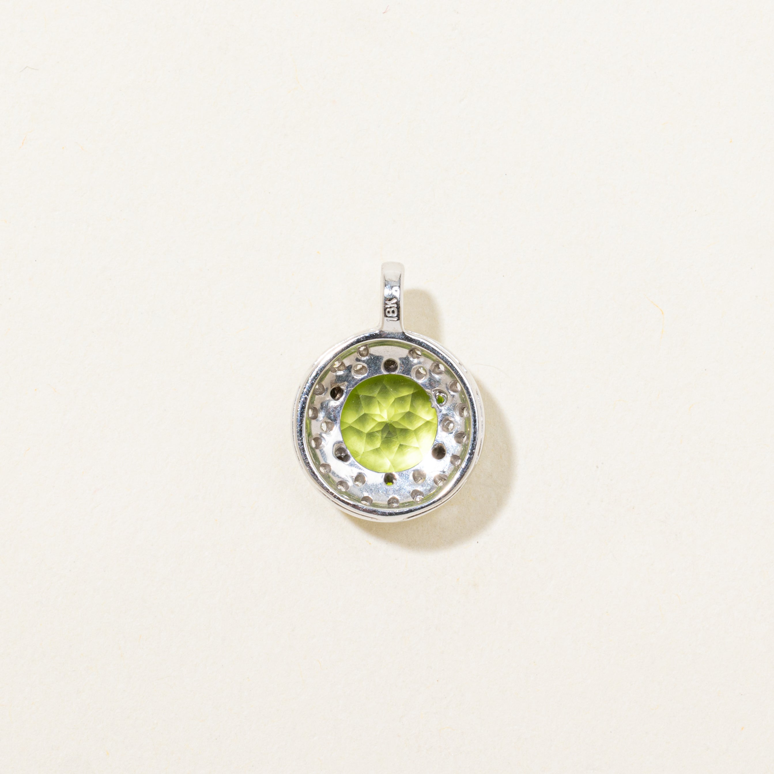 18k White Gold Peridot & Diamond Halo Pendant | 2.30ct, 0.08ctw