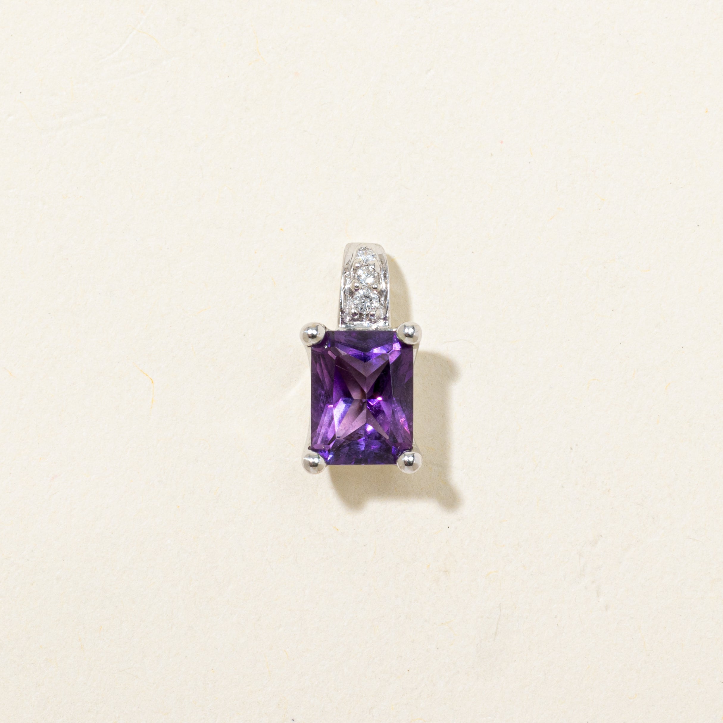 18k Radiant Cut Amethyst & Diamond Pendant | 1.43ct, 0.03ctw