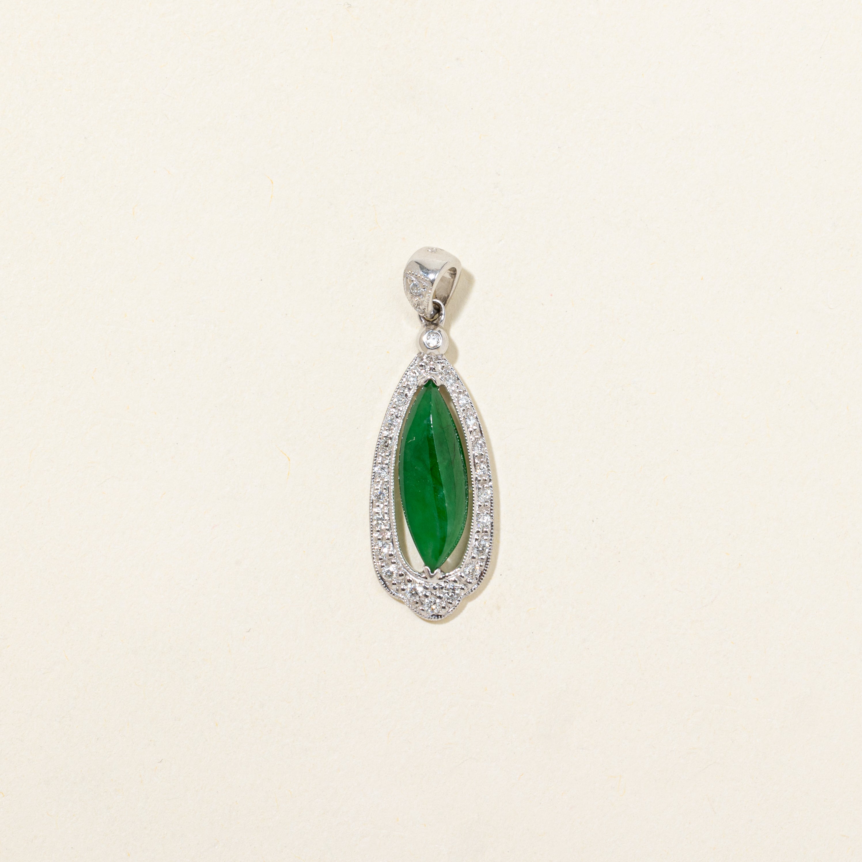 18k Cabochon Jadeite & Diamond Drop Pendant | 2.50ct, 0.13ctw