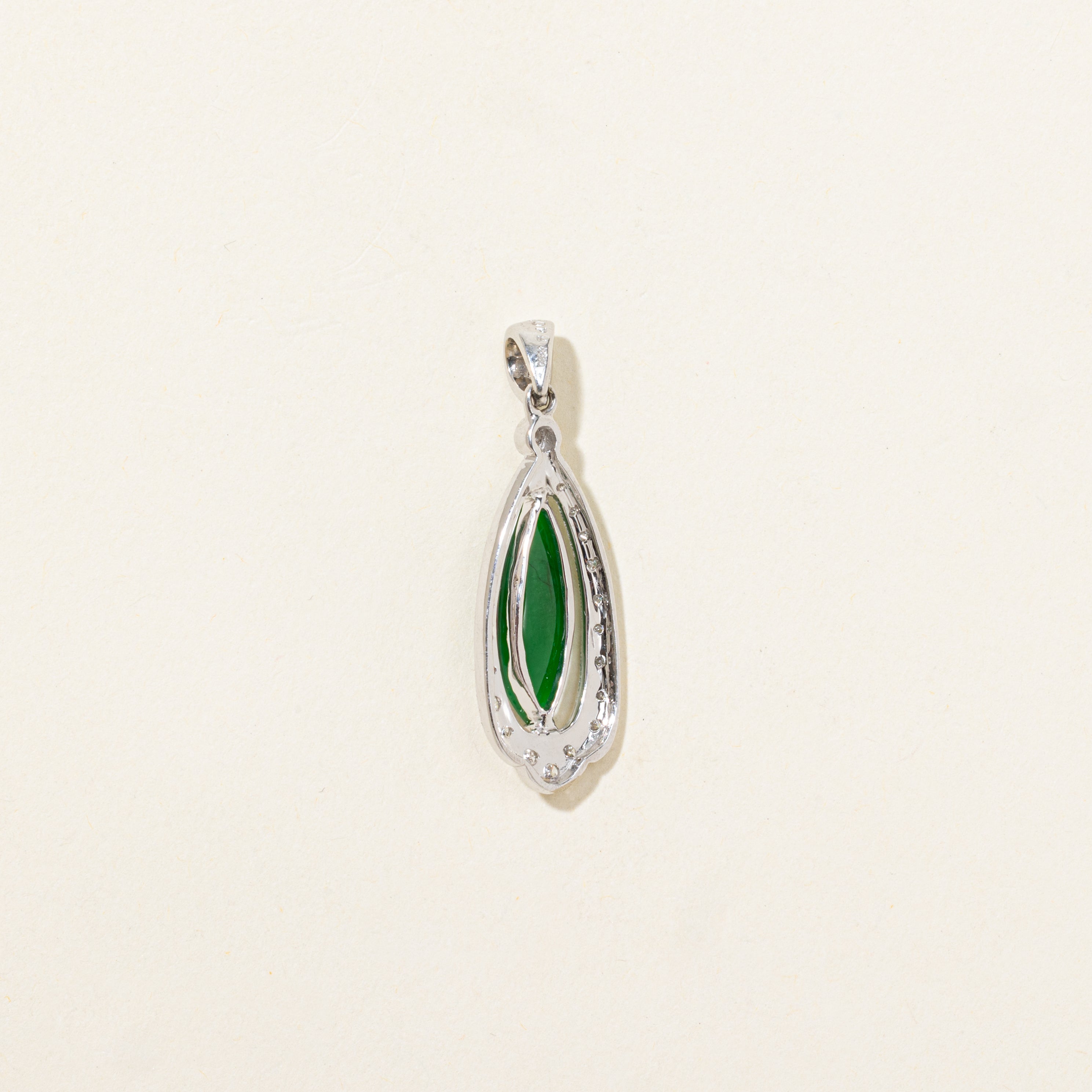 18k Cabochon Jadeite & Diamond Drop Pendant | 2.50ct, 0.13ctw